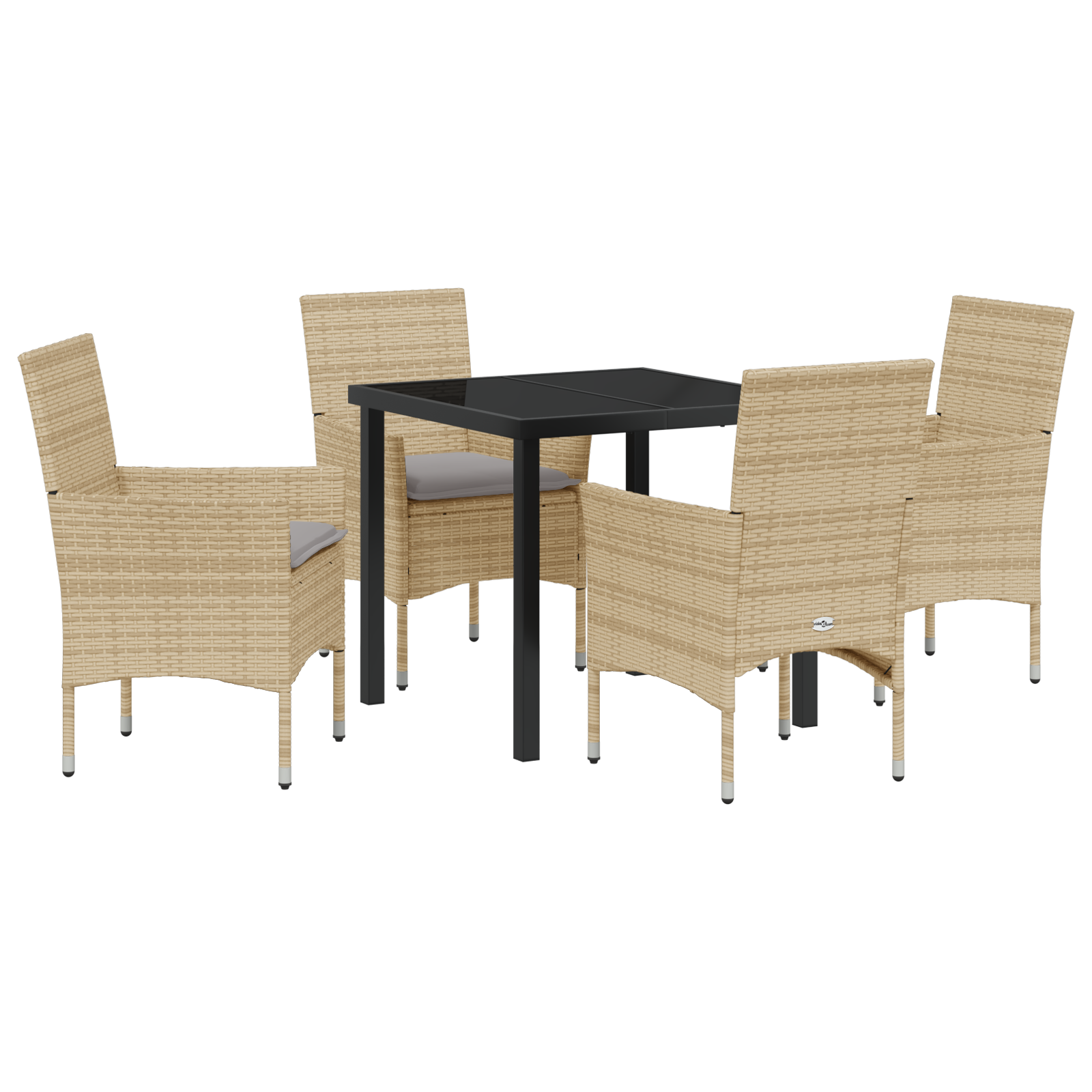 Set masă grădină  cu perne, ratan sintetic bej, Masă grădină  neagră 80x80x73 cm, sticlă securizată GartenMobel Dekor