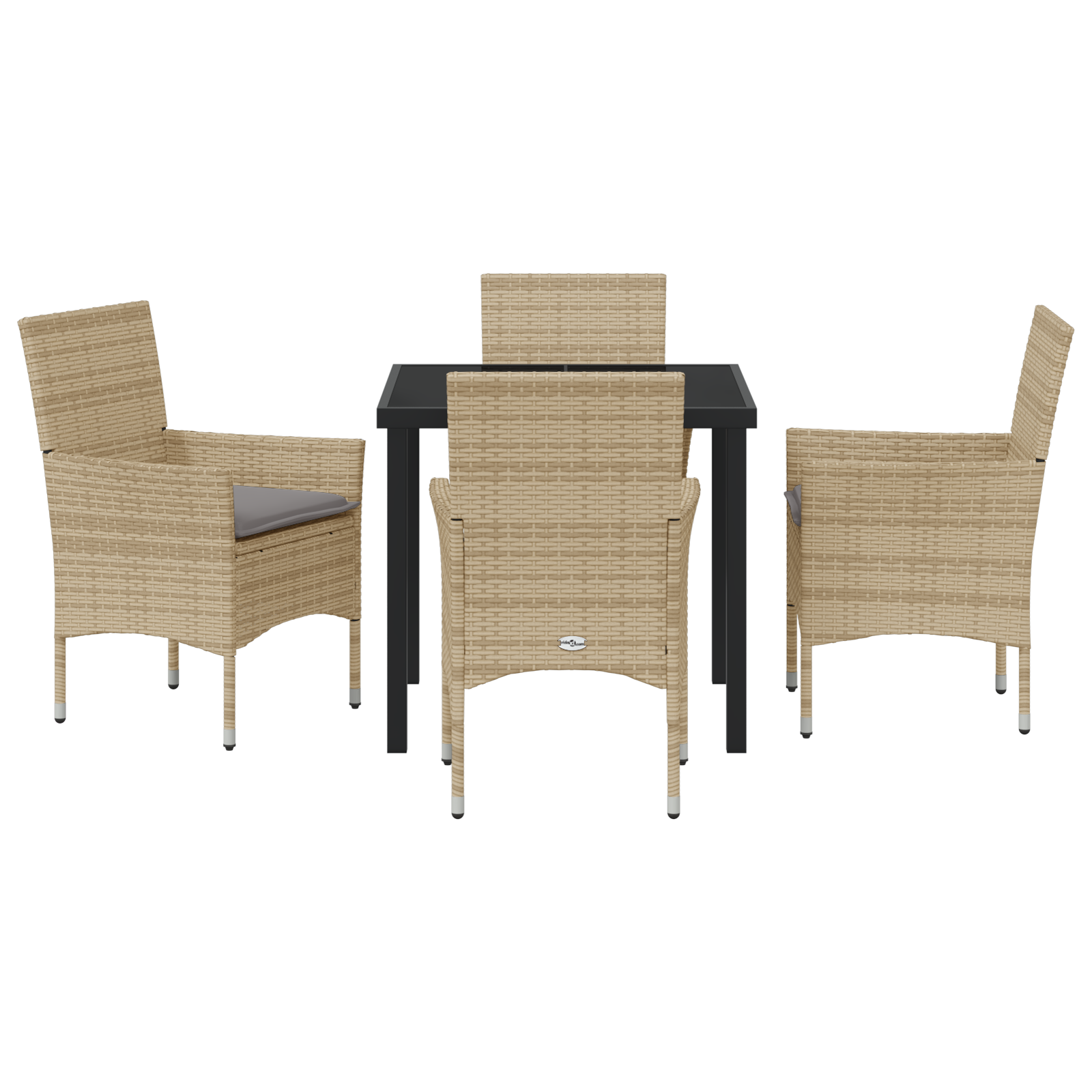Set masă grădină  cu perne, ratan sintetic bej, Masă grădină  neagră 80x80x73 cm, sticlă securizată GartenMobel Dekor