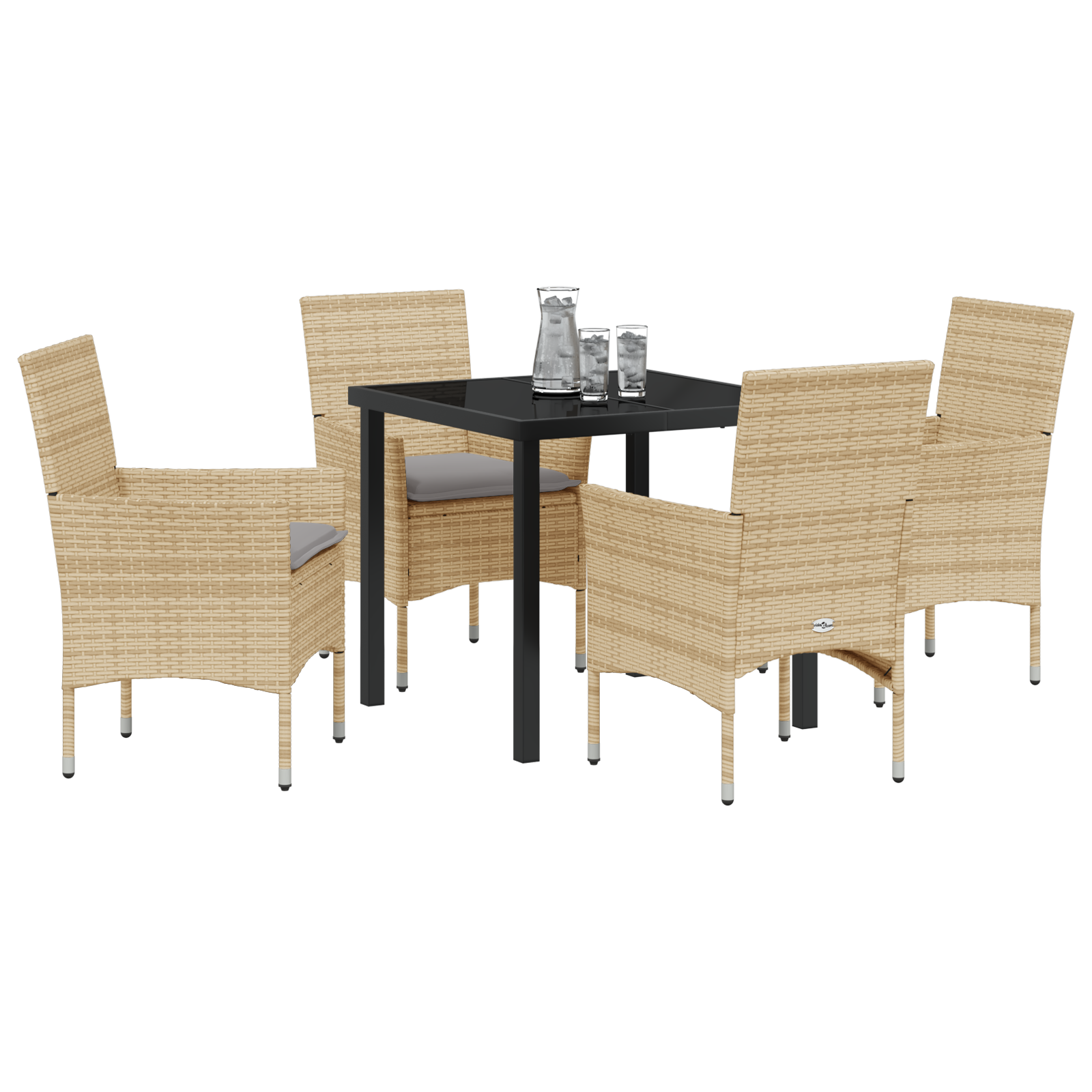 Set masă grădină  cu perne, ratan sintetic bej, Masă grădină  neagră 80x80x73 cm, sticlă securizată GartenMobel Dekor