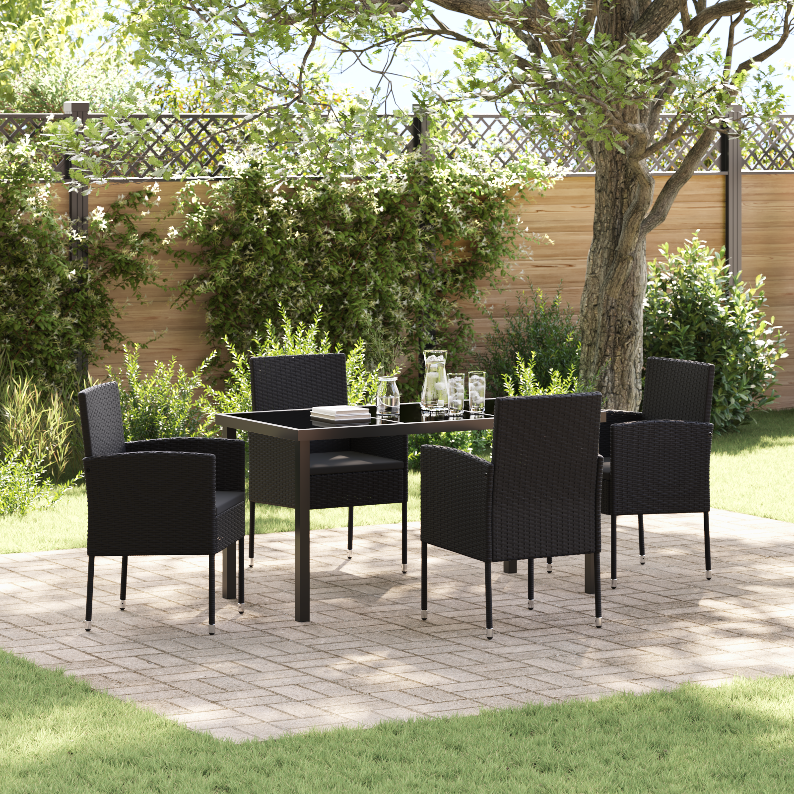 Set Dining Grădină 5 Piese cu Perne Rattan Polimer Negru GartenMobel Dekor