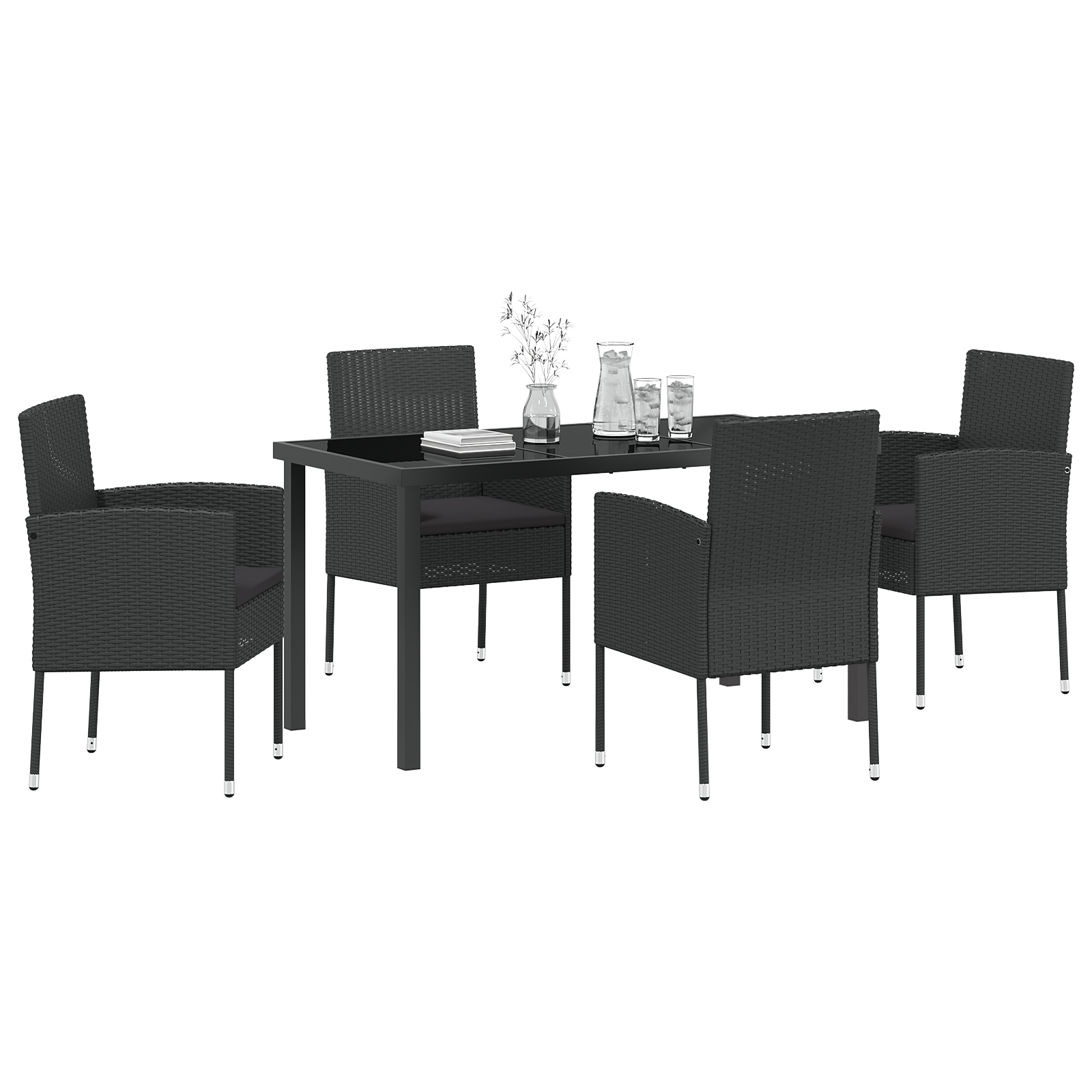 Set Dining Grădină 5 Piese cu Perne Rattan Polimer Negru GartenMobel Dekor