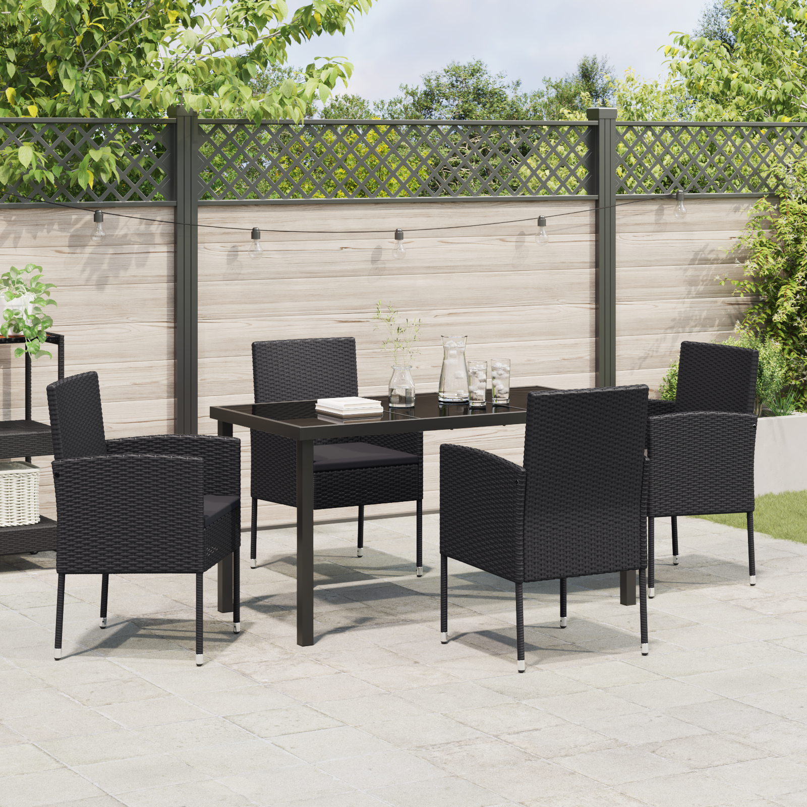 Set Dining Grădină 5 Piese cu Perne Rattan Polimer Negru GartenMobel Dekor
