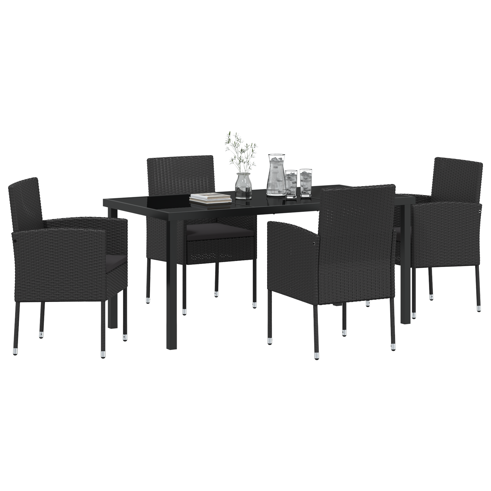 Set Mese Grădină cu Perne Negre din Rattan Polimer GartenMobel Dekor