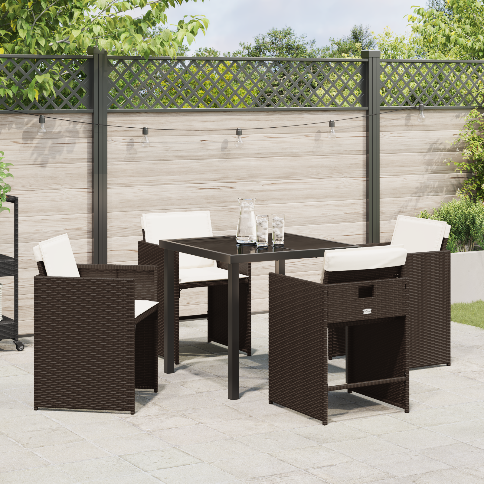 Set de 5 Piese pentru Dining în Grădină cu Perne Maro Ratan Poli GartenMobel Dekor