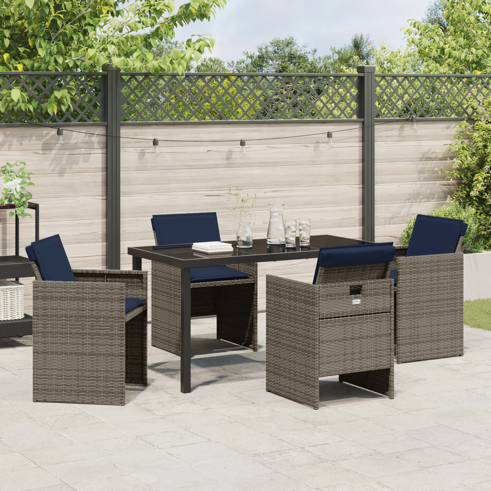 Set de Dining Grădină 5 Piese cu Perne Poliratan Gri GartenMobel Dekor
