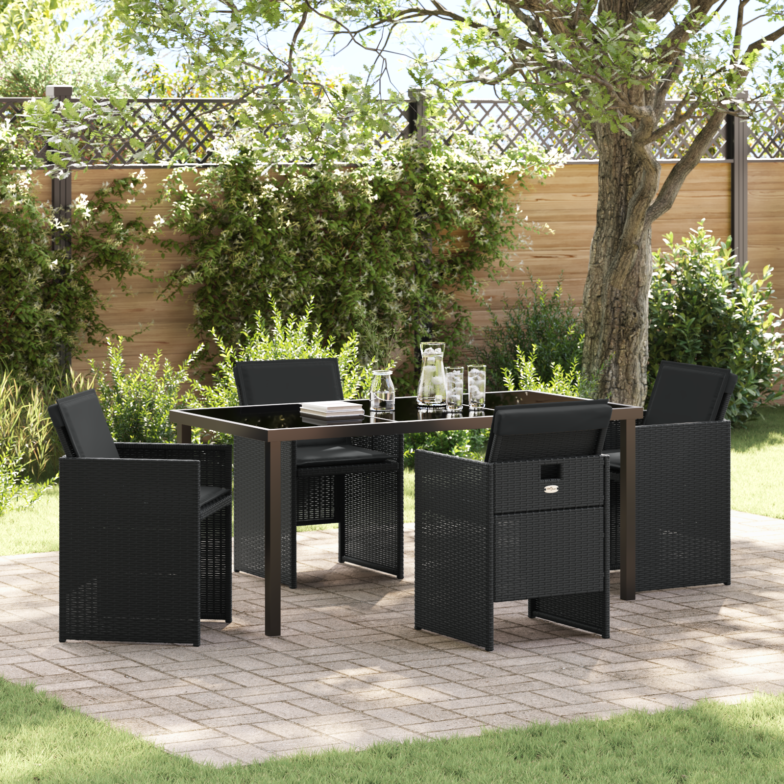 Set de Dining de Grădină cu 5 Piese și Perne Ratan Poli Negru GartenMobel Dekor