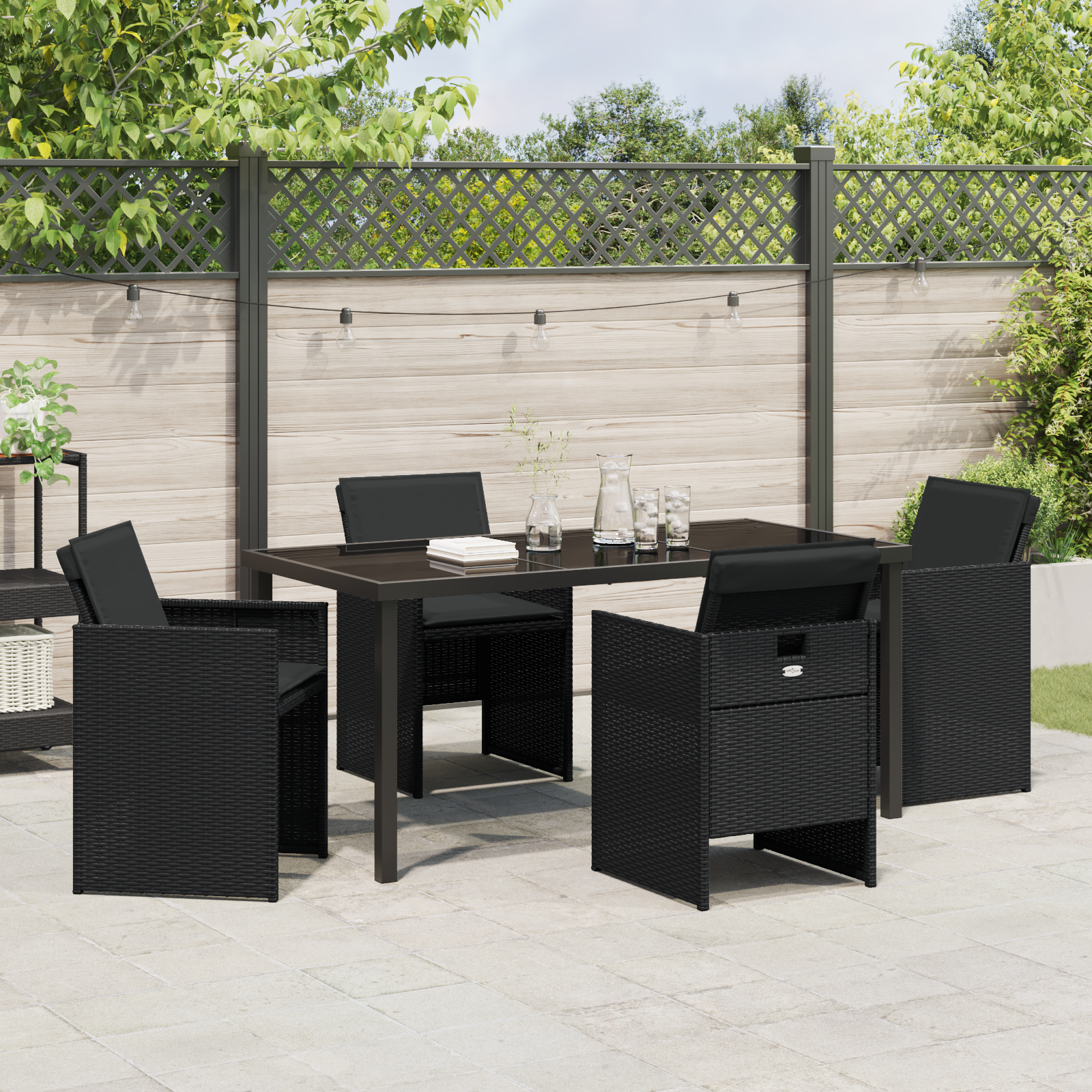 Set de Dining de Grădină cu 5 Piese și Perne Ratan Poli Negru GartenMobel Dekor