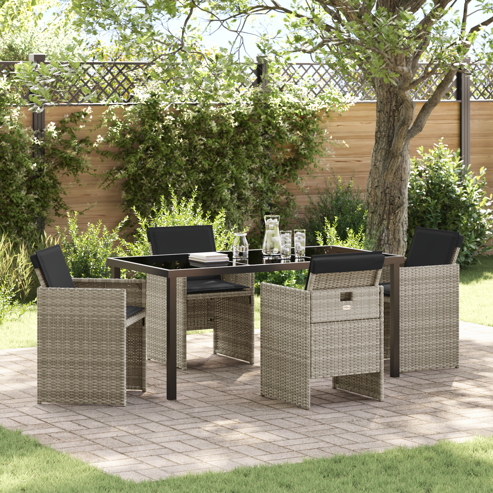 Set de Dining pentru Grădină cu 5 Piese și Perne Gri Deschis din Ratan Poliester GartenMobel Dekor