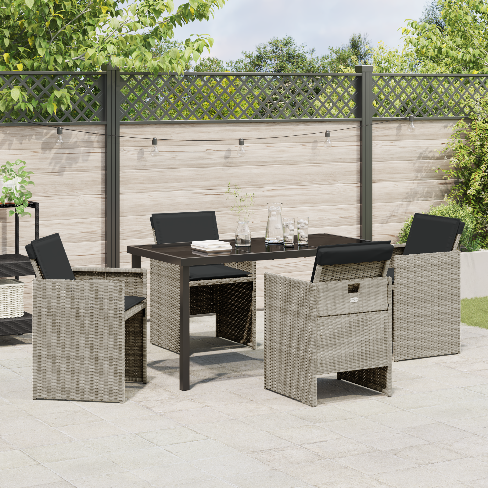 Set de Dining pentru Grădină cu 5 Piese și Perne Gri Deschis din Ratan Poliester GartenMobel Dekor