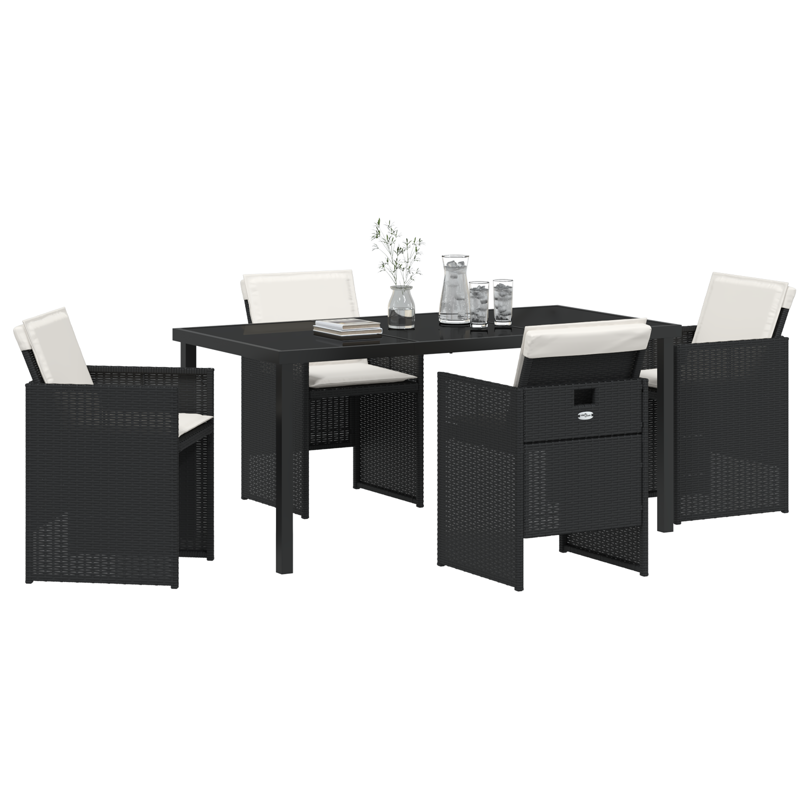 Set de Masă pentru Grădină 5 Piese cu Perne Negru Ratan Polimeric GartenMobel Dekor