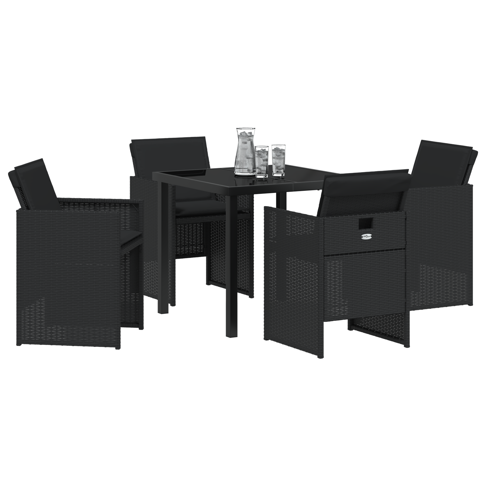 Set de Masă pentru Grădină cu Perne Ratan Poliester Negru GartenMobel Dekor