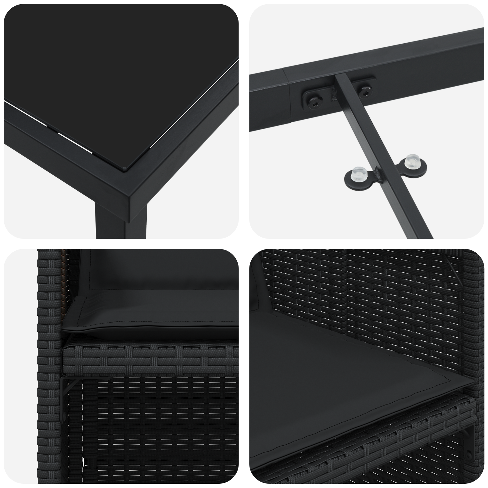 Set de Masă pentru Grădină cu Perne Ratan Poliester Negru GartenMobel Dekor