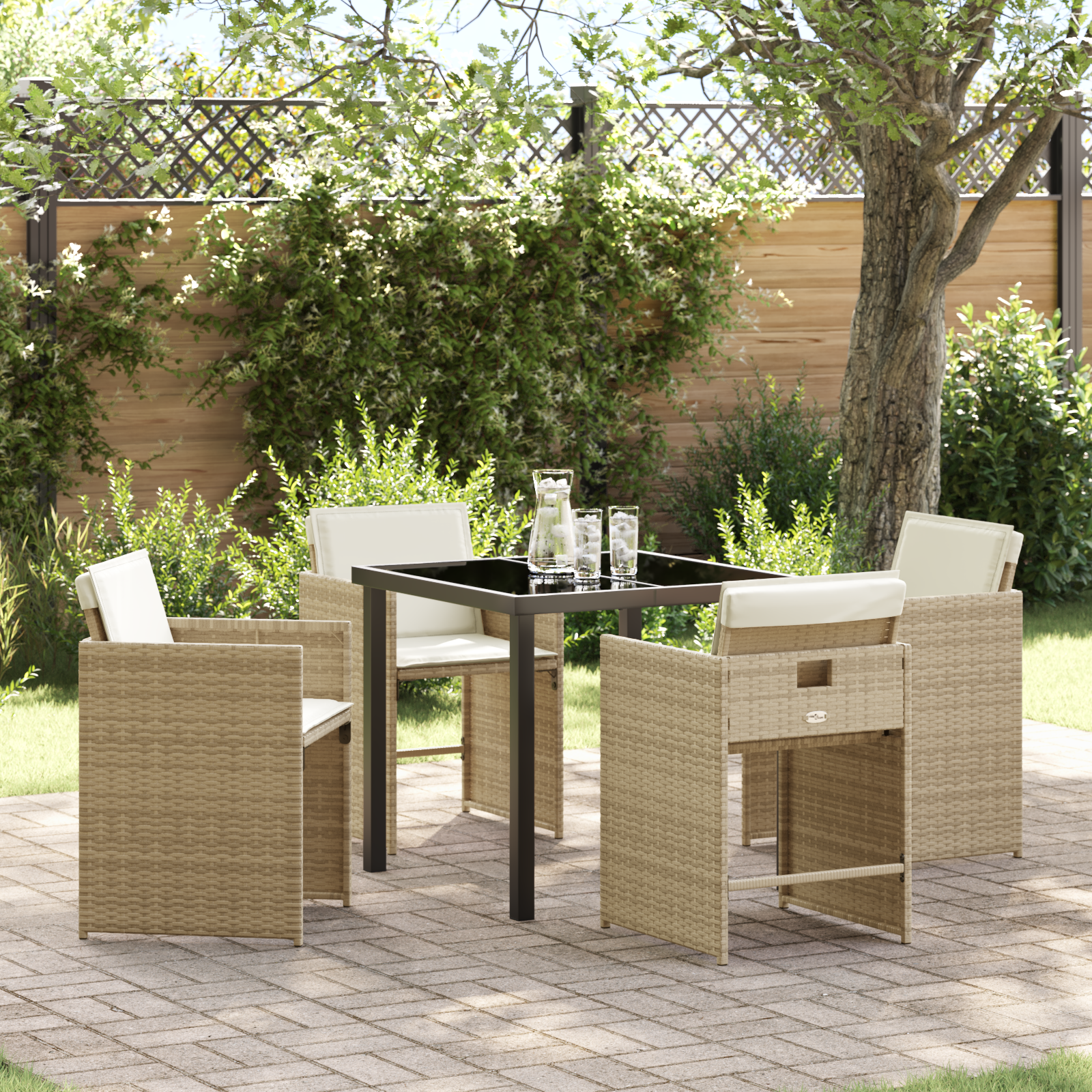 Set de dining de grădină 5 piese cu perne Bej Rattan Poly GartenMobel Dekor