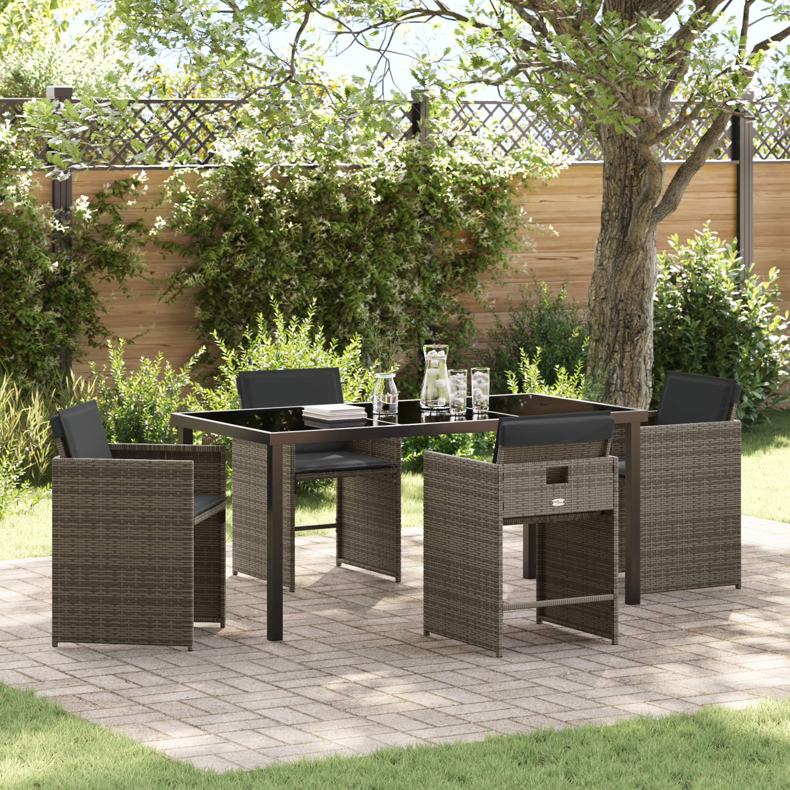 Set de dining de grădină 5 piese cu perne Gri Ratan PE GartenMobel Dekor