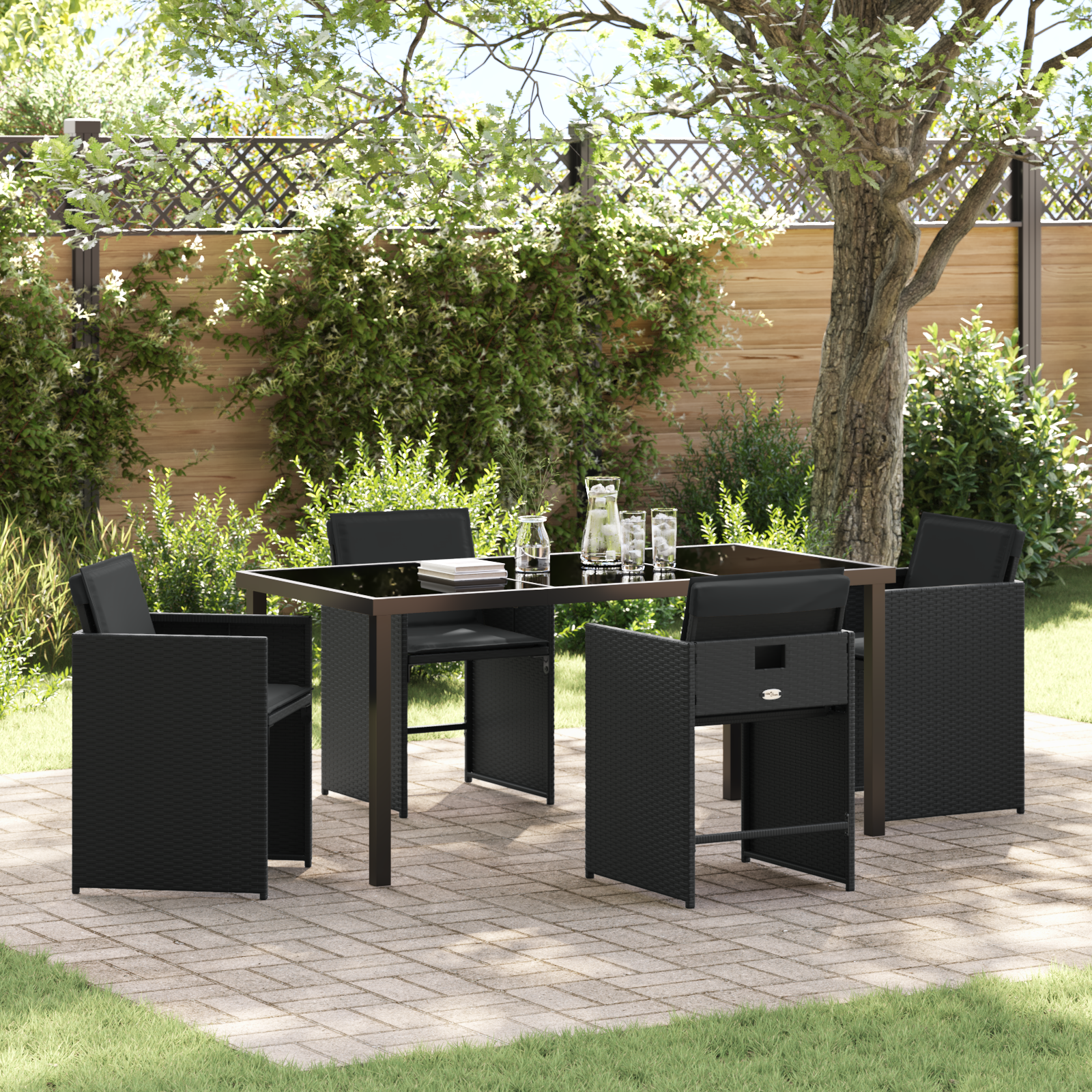Set de dining de grădină cu 5 piese cu perne Negru Poliratan GartenMobel Dekor