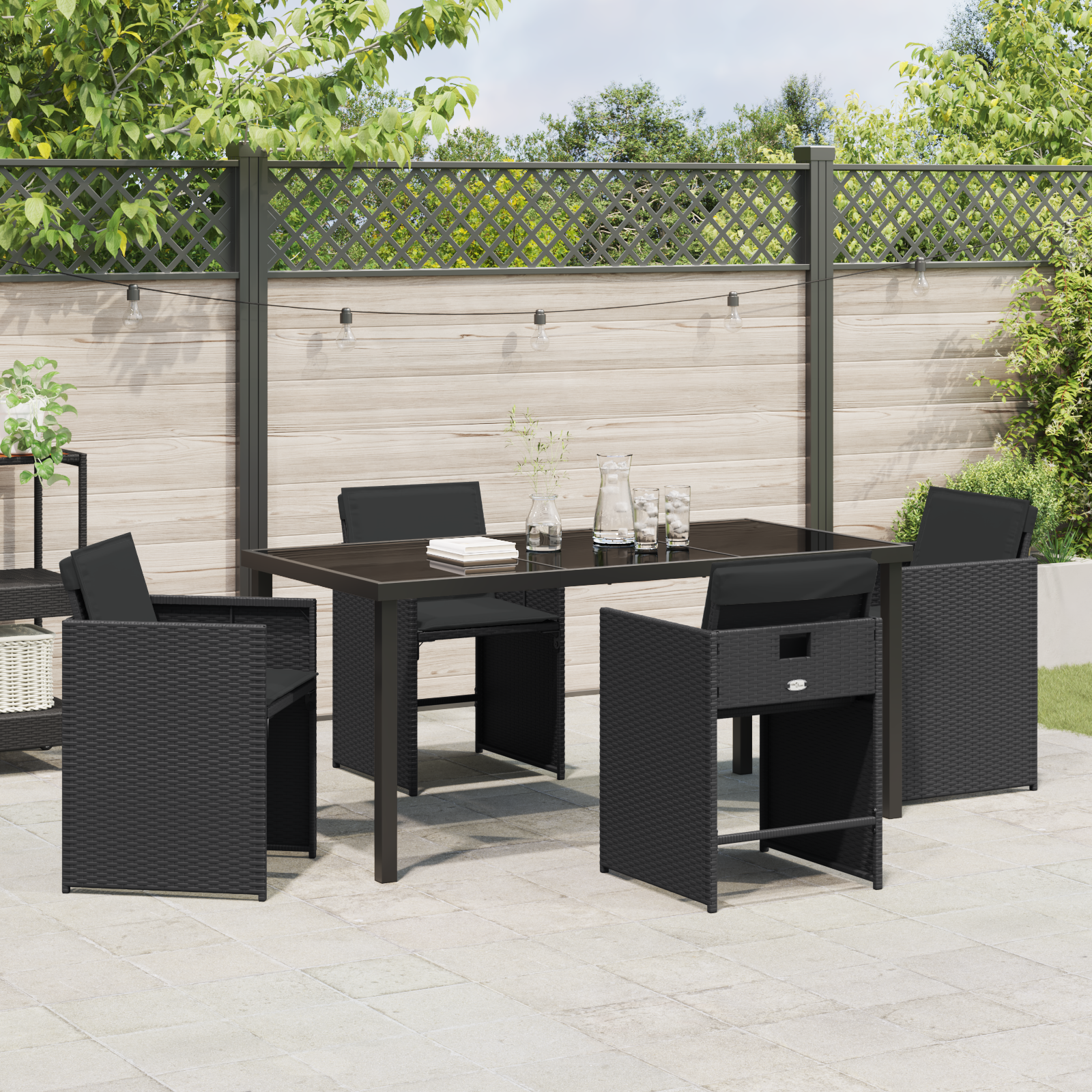 Set de dining de grădină cu 5 piese cu perne Negru Poliratan GartenMobel Dekor
