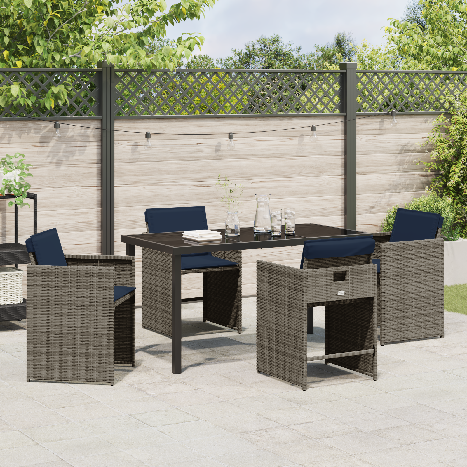 Set de dining de grădină cu perne din ratan gri GartenMobel Dekor