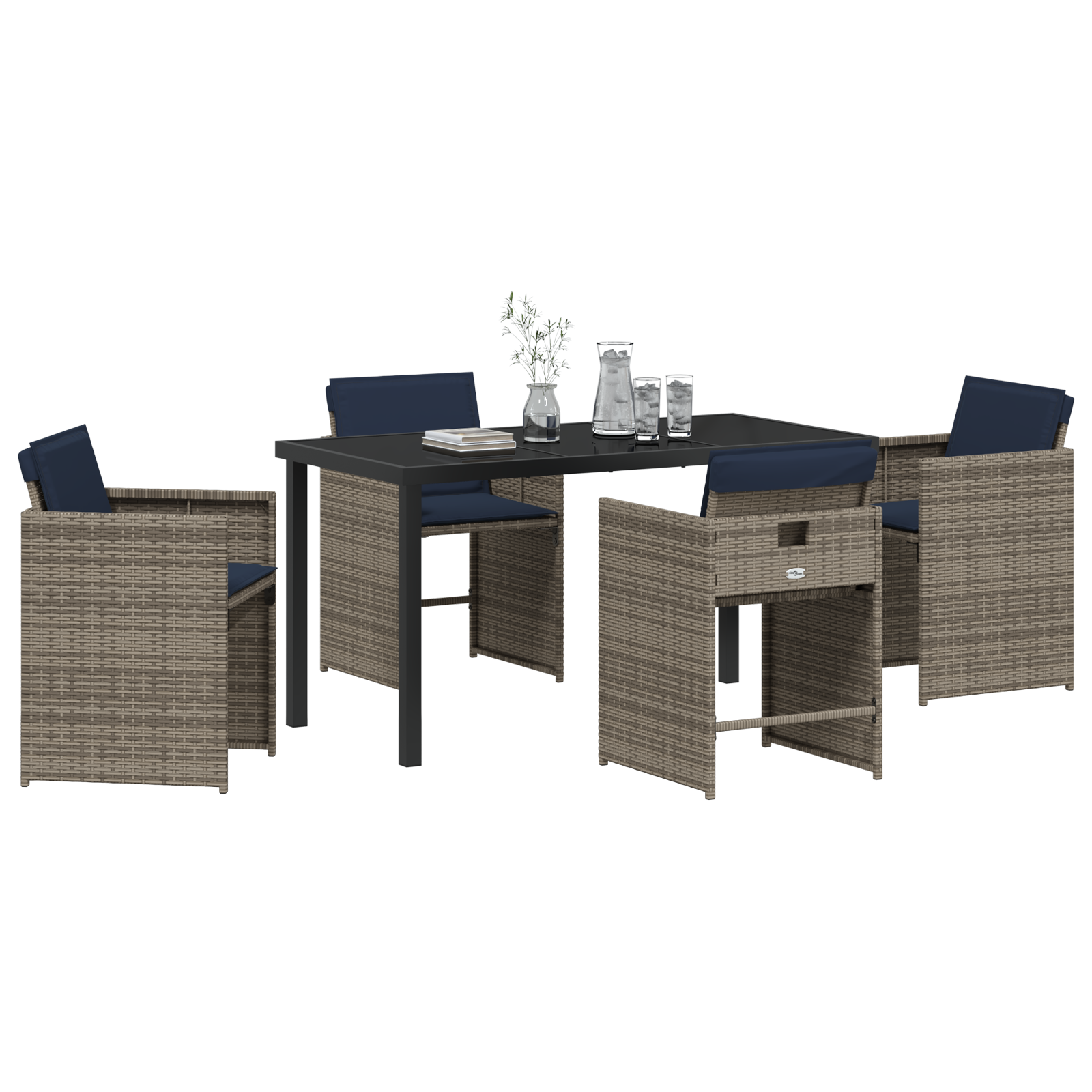 Set de dining de grădină cu perne din ratan gri GartenMobel Dekor