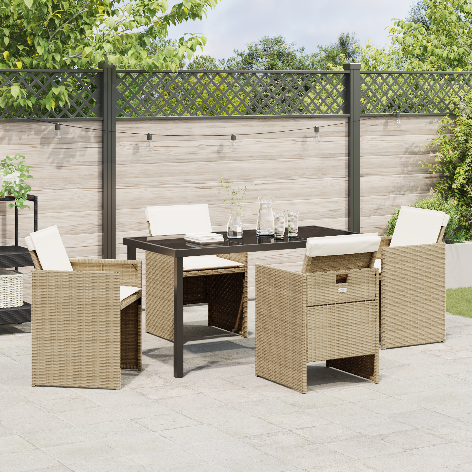 Set de dining pentru grădină 5 piese cu perne Ratan polimeric bej GartenMobel Dekor
