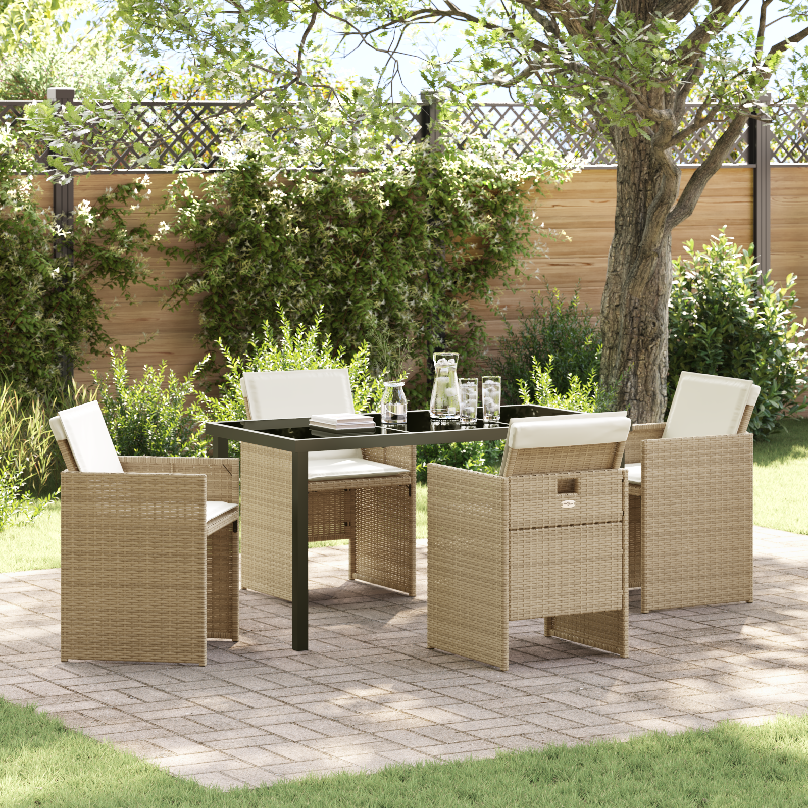 Set de dining pentru grădină 5 piese cu perne Ratan polimeric bej GartenMobel Dekor