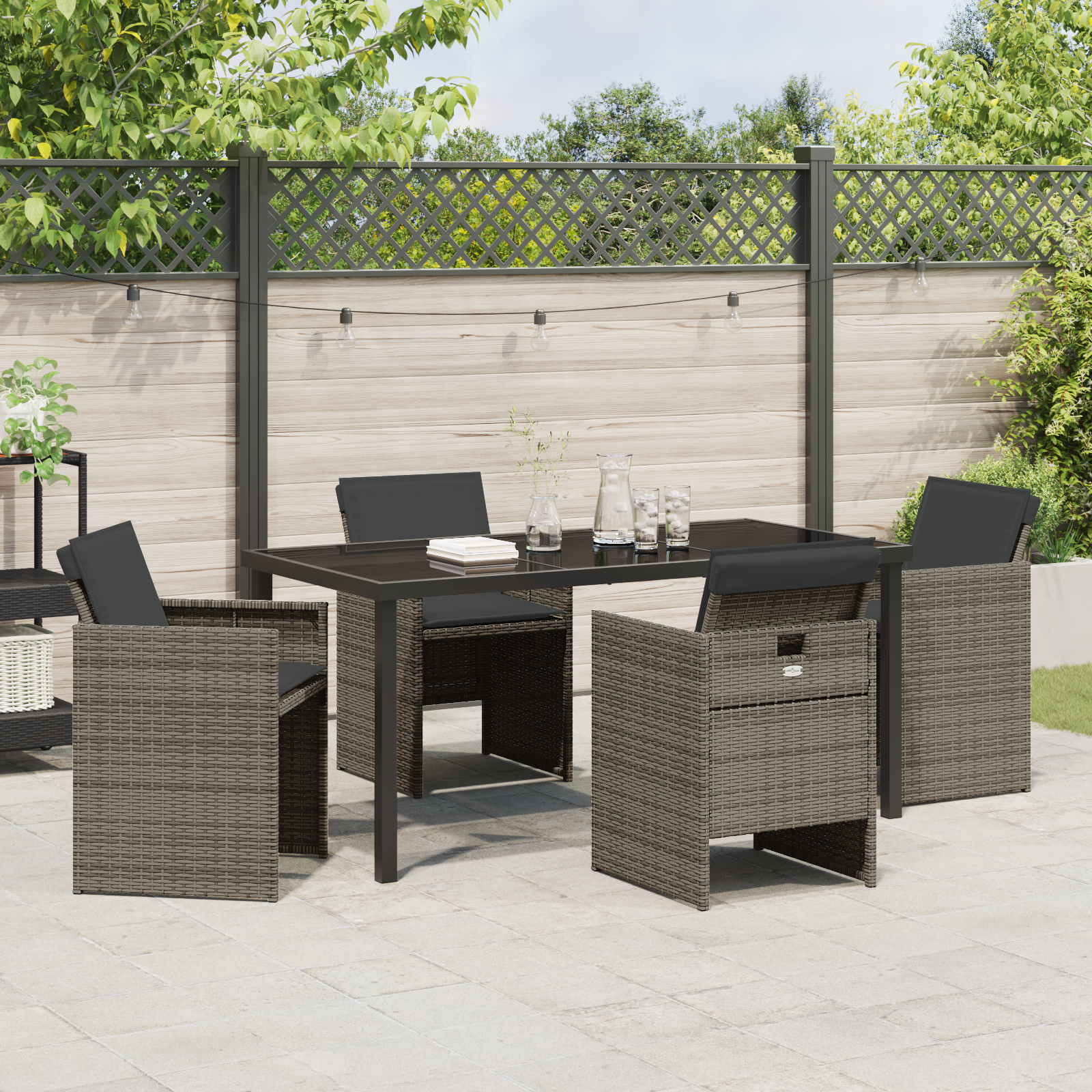 Set de dining pentru grădină 5 piese cu perne gri din rattan poliester GartenMobel Dekor