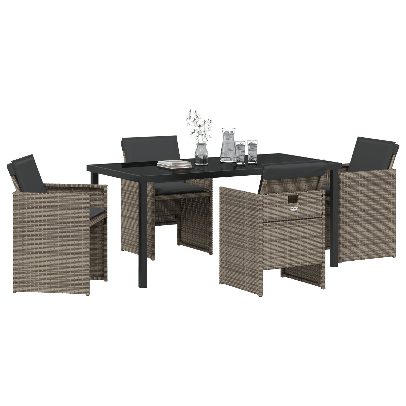 Set de dining pentru grădină 5 piese cu perne gri din rattan poliester GartenMobel Dekor