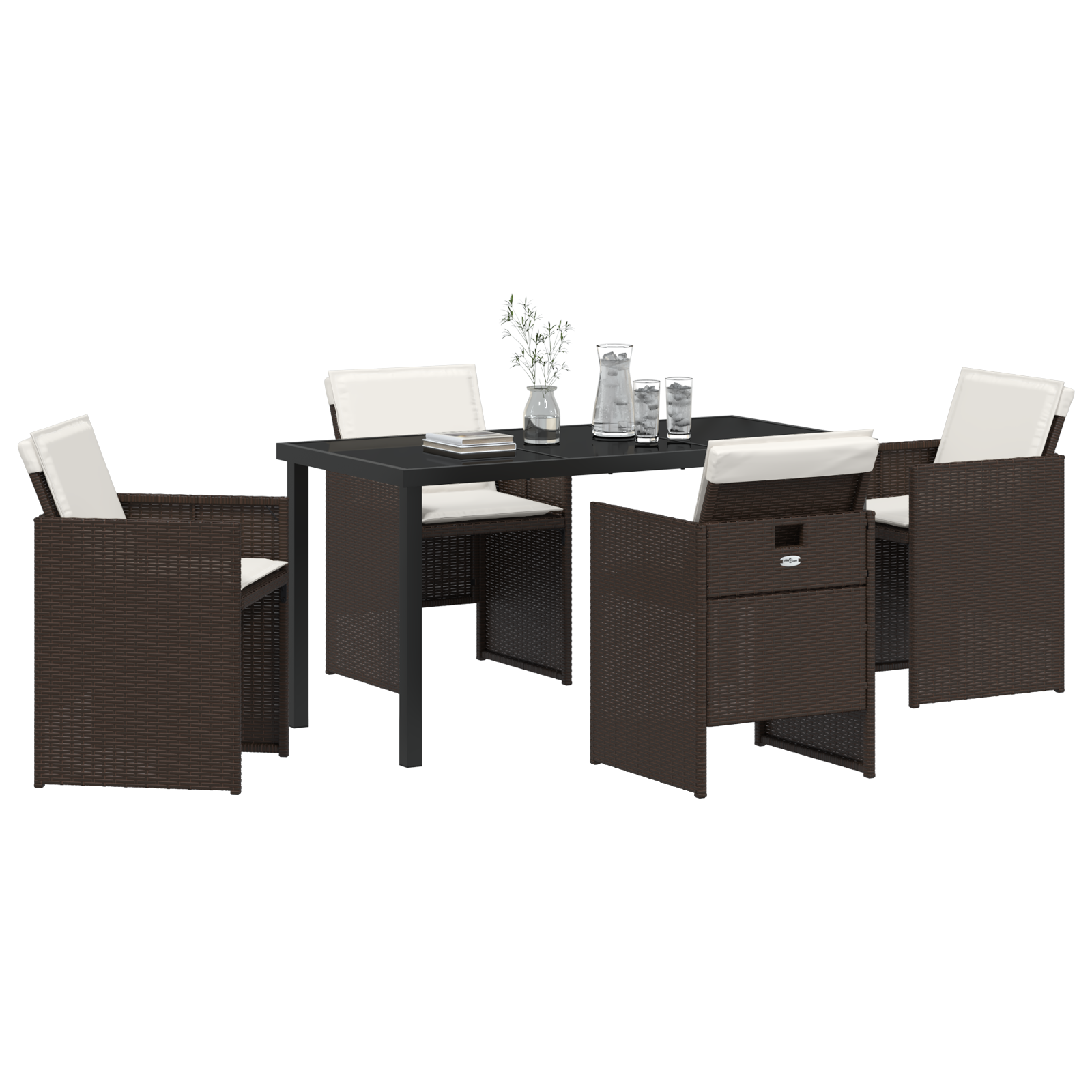 Set de dining pentru grădină cu 5 piese și perne din ratan poliat maro GartenMobel Dekor