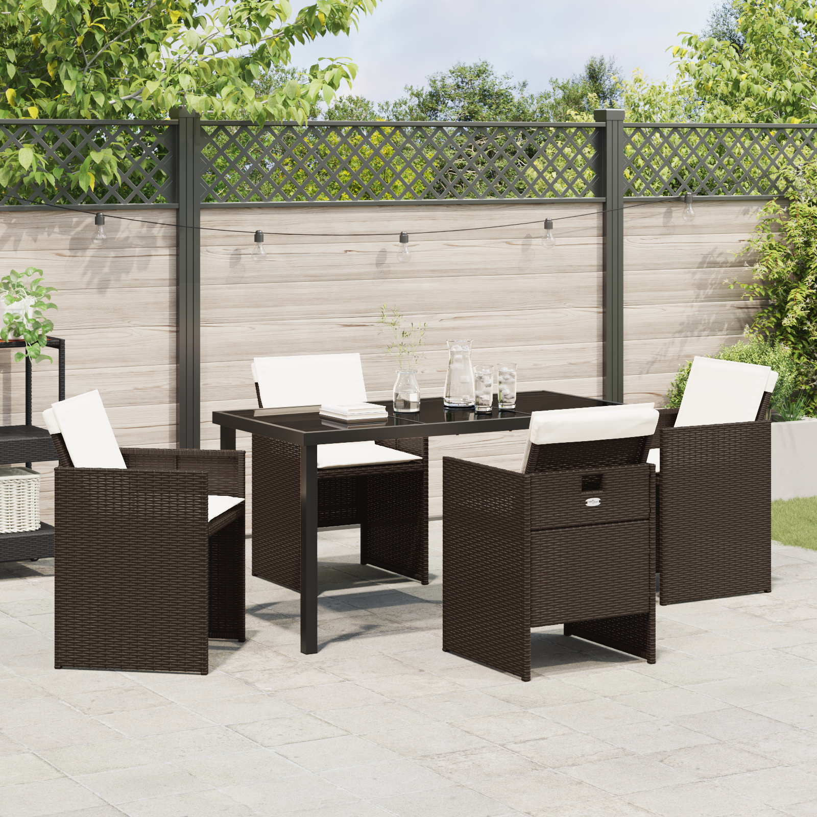 Set de dining pentru grădină cu 5 piese și perne din ratan poliat maro GartenMobel Dekor