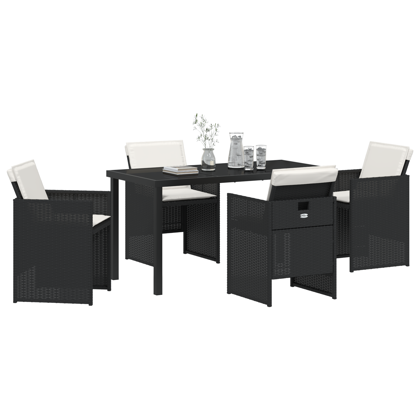 Set de dining pentru grădină cu perne, negru din ratan poli GartenMobel Dekor