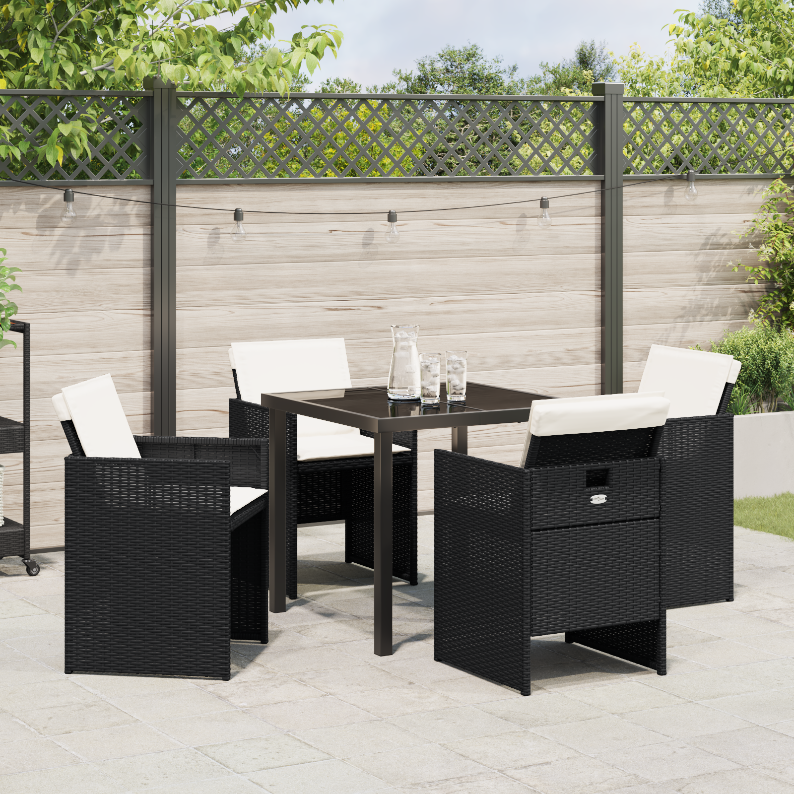Set dining grădină 5 piese cu perne din ratan poliester negru GartenMobel Dekor
