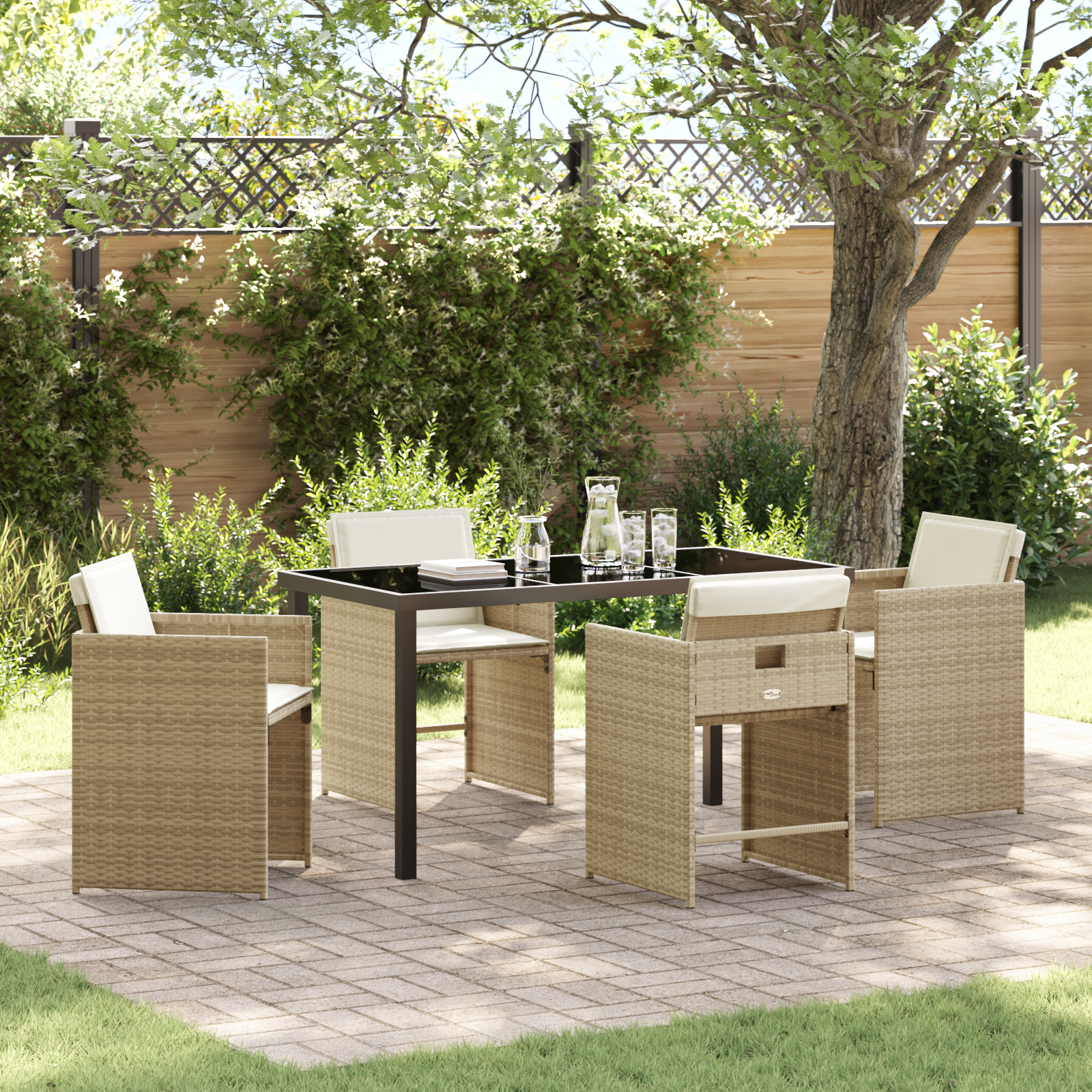 Set dining grădină cu perne Bej Rattan PE GartenMobel Dekor