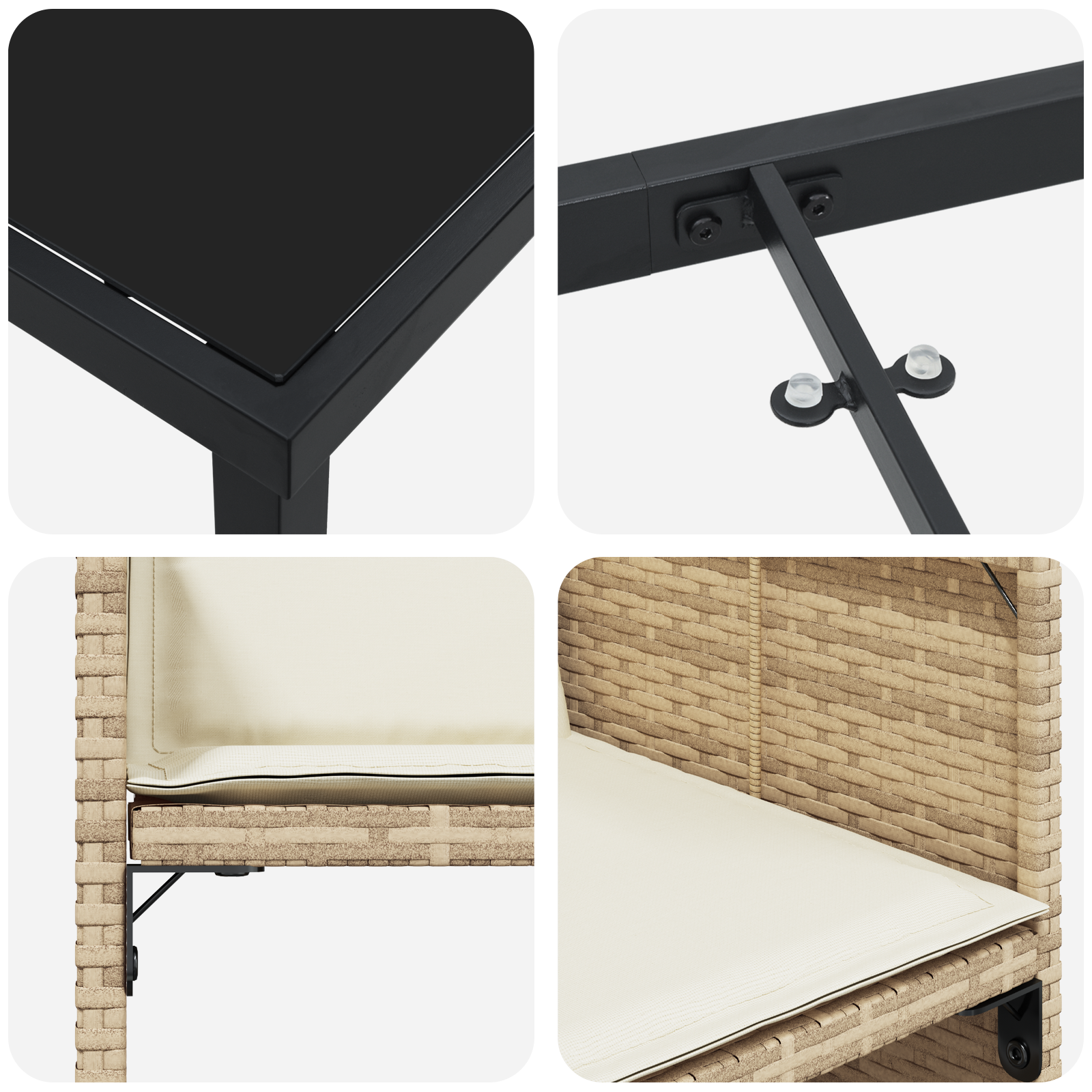 Set dining grădină cu perne Bej Rattan PE GartenMobel Dekor