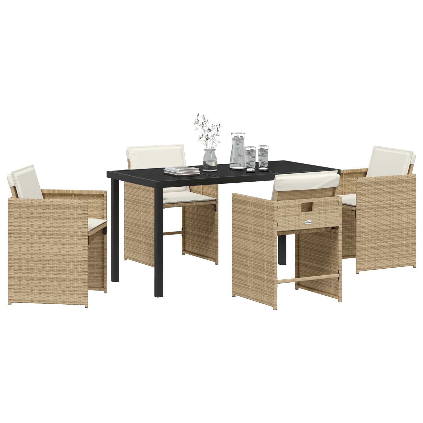 Set dining grădină cu perne Bej Rattan PE GartenMobel Dekor