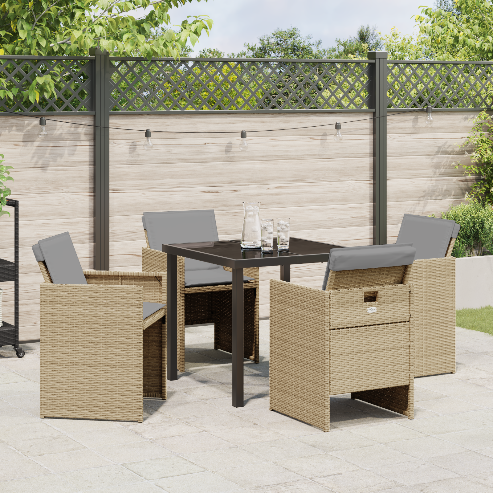 Set dining pentru grădină cu perne în ratan poliester bej GartenMobel Dekor