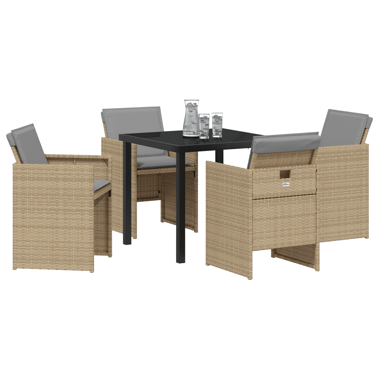 Set dining pentru grădină cu perne în ratan poliester bej GartenMobel Dekor