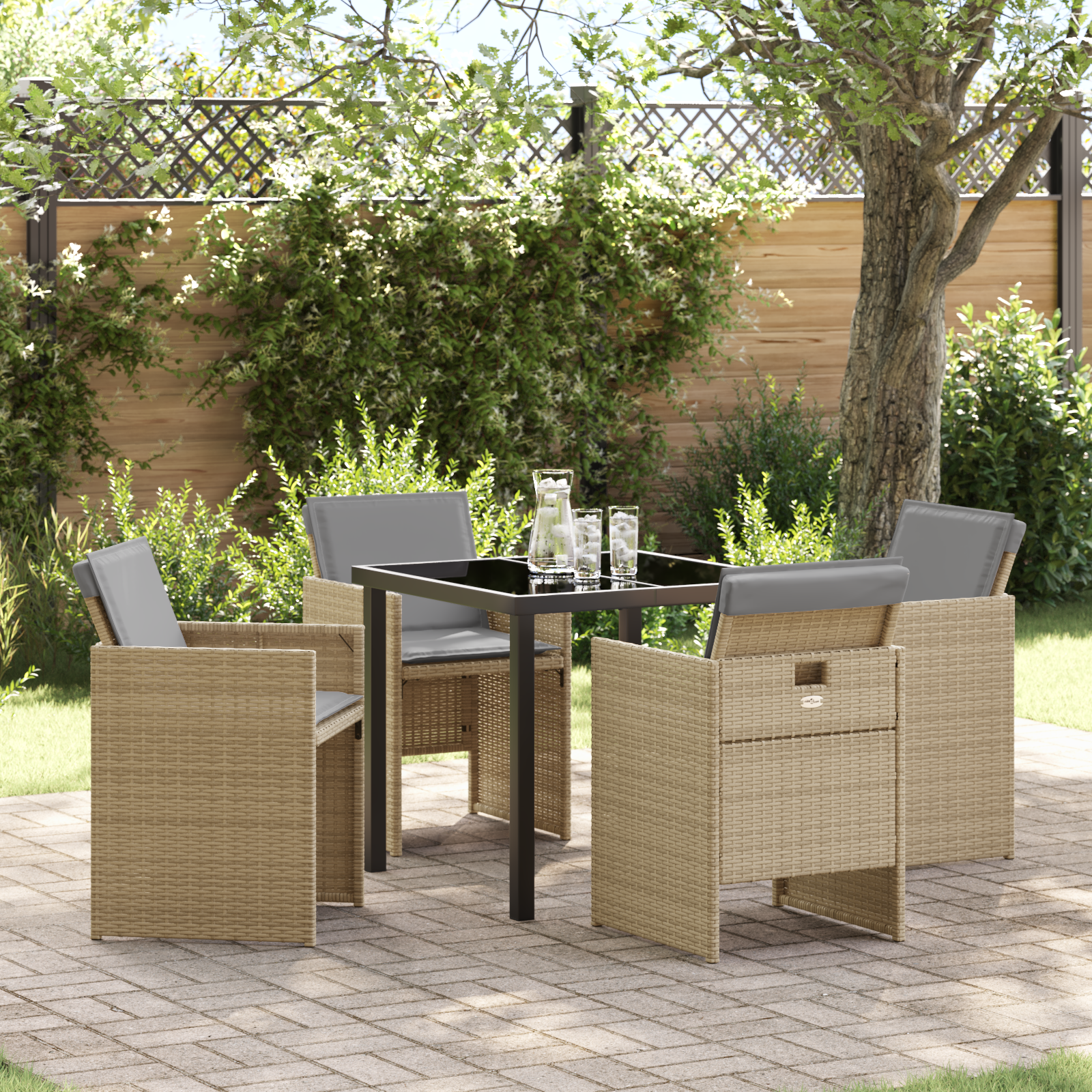Set dining pentru grădină cu perne în ratan poliester bej GartenMobel Dekor