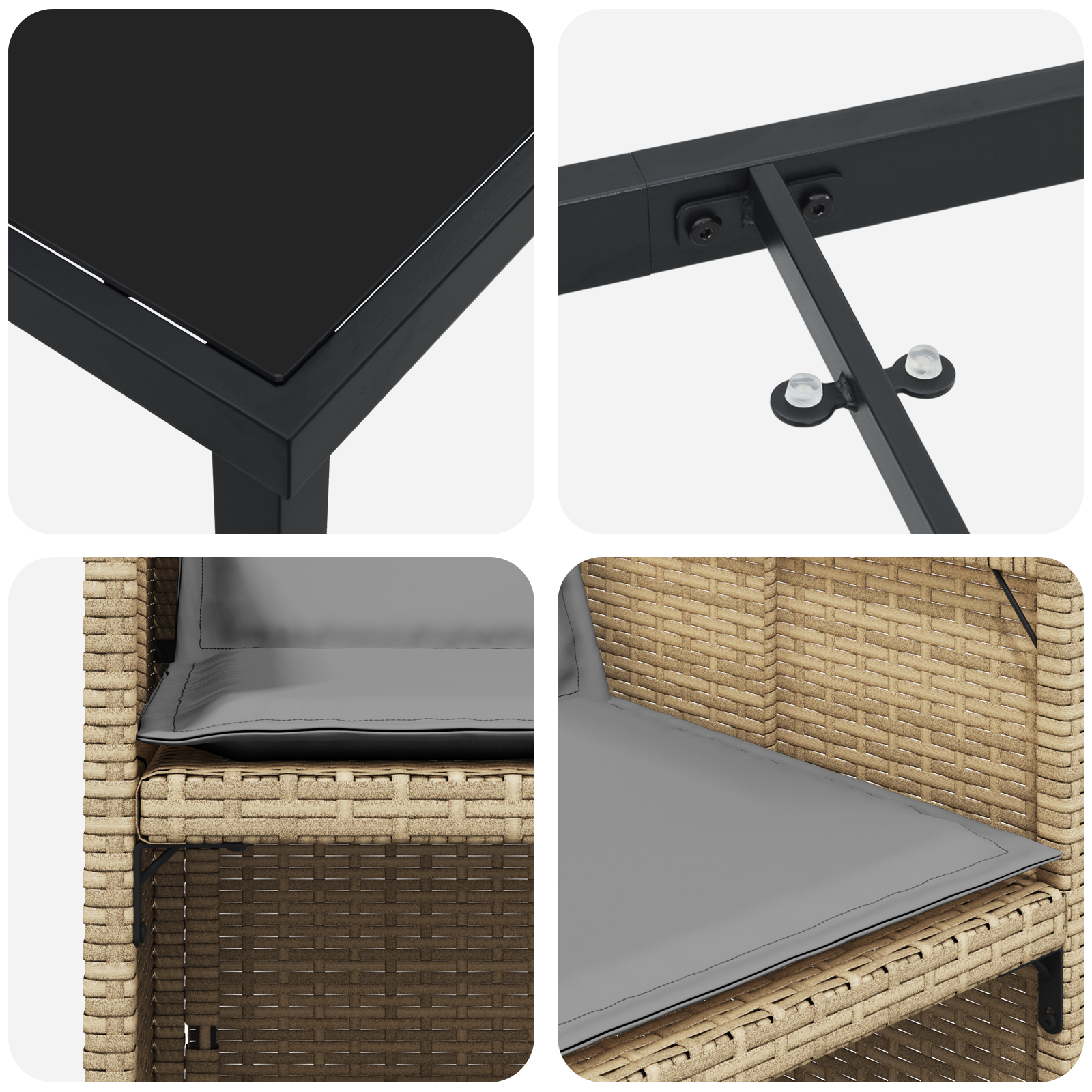 Set dining pentru grădină cu perne în ratan poliester bej GartenMobel Dekor