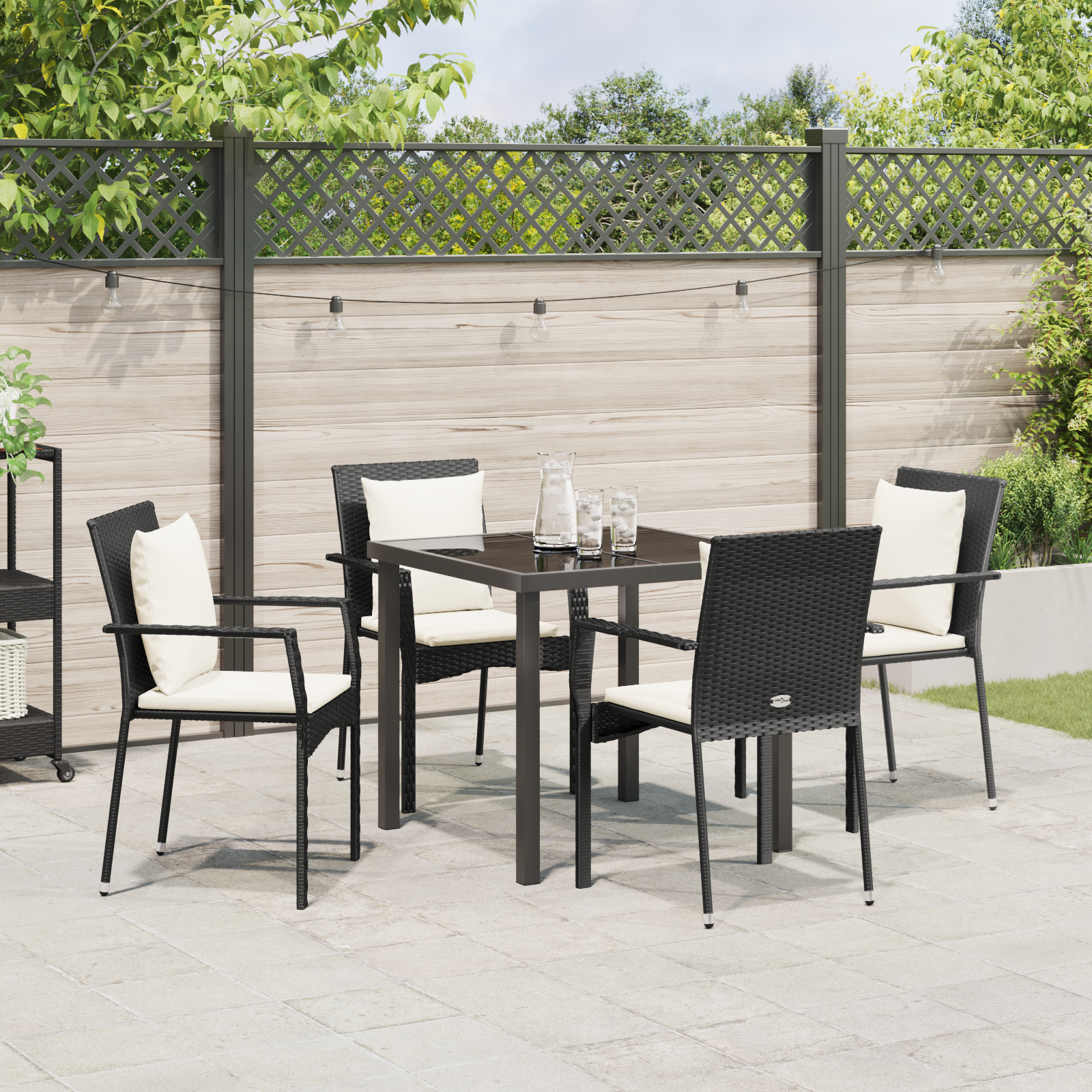 Set 5 piese dining grădină cu perne - Poliratan negru GartenMobel Dekor