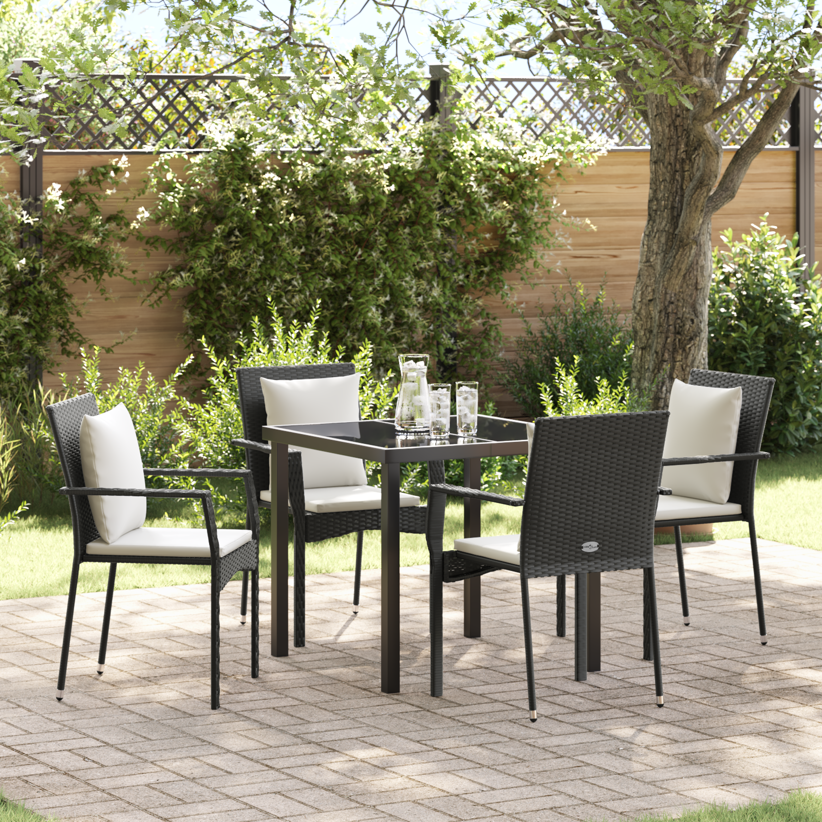 Set 5 piese dining grădină cu perne - Poliratan negru GartenMobel Dekor