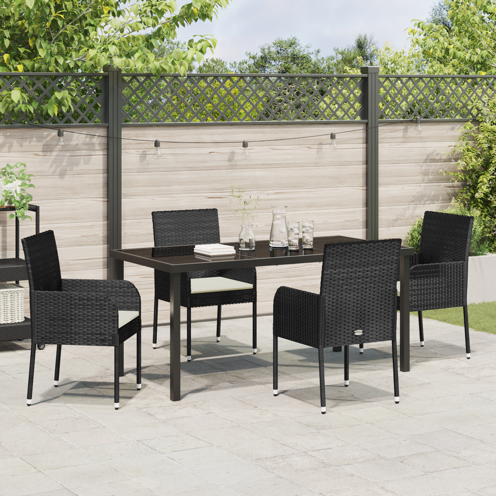 Set de 5 Piese de Masă pentru Grădină cu Pernă Negru Poliratan GartenMobel Dekor