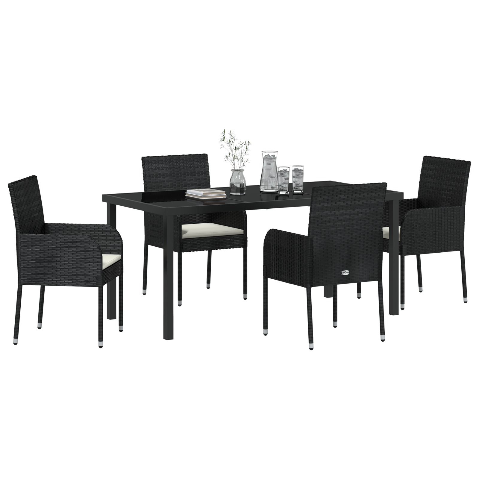 Set de 5 Piese de Masă pentru Grădină cu Pernă Negru Poliratan GartenMobel Dekor