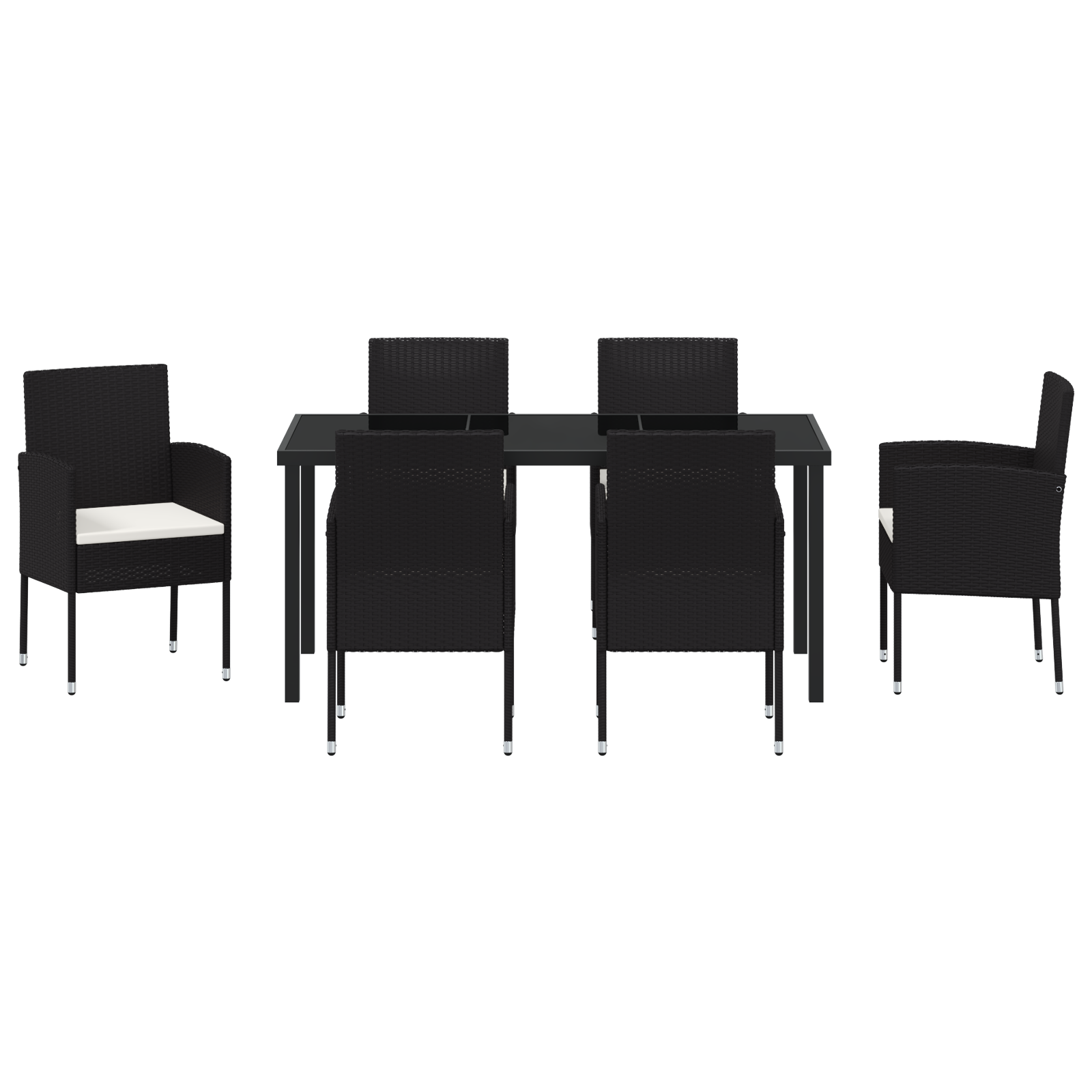 Set de Dining de Grădină 7 Piese cu Pernă Negru Poliratan GartenMobel Dekor