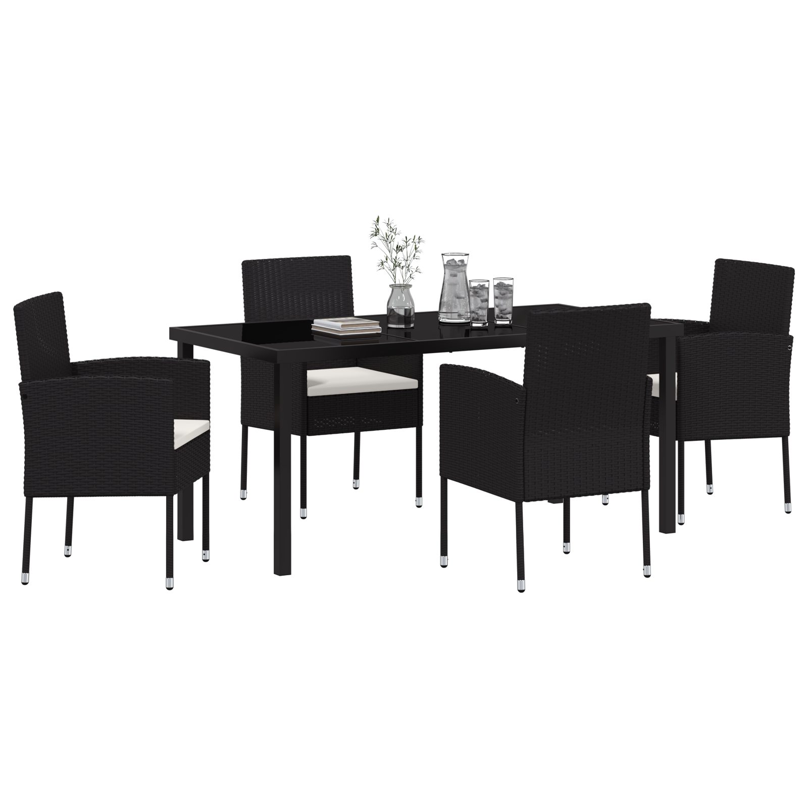 Set de Dining pentru Grădină cu 5 Piese și Perne Negre din Poliratan GartenMobel Dekor