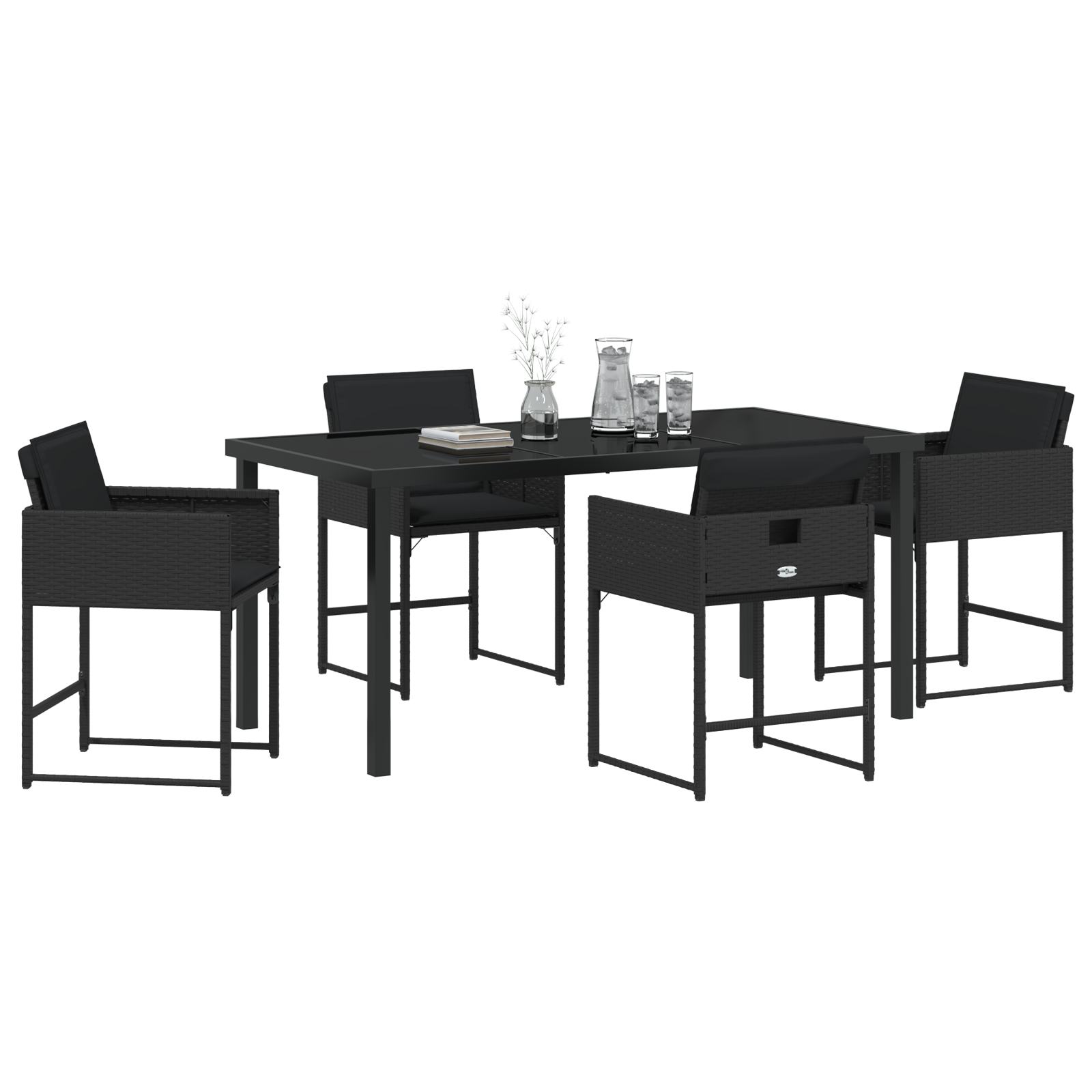 Set de Dining pentru Grădină cu 5 Piese și Perne Negre din Rattan Poliester GartenMobel Dekor