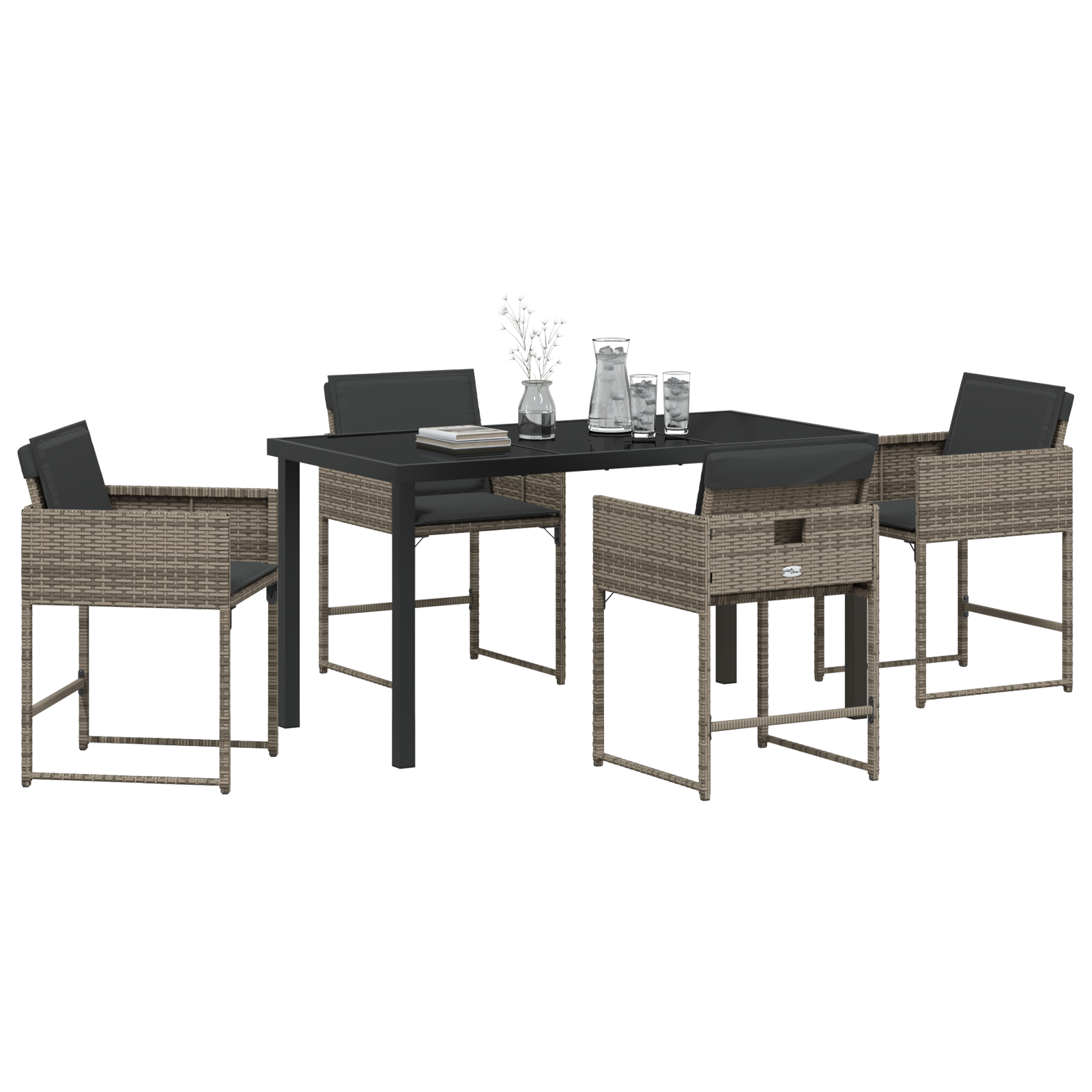 Set de Masă de Grădină cu 5 Piese cu Perne Gri Rattan PE GartenMobel Dekor