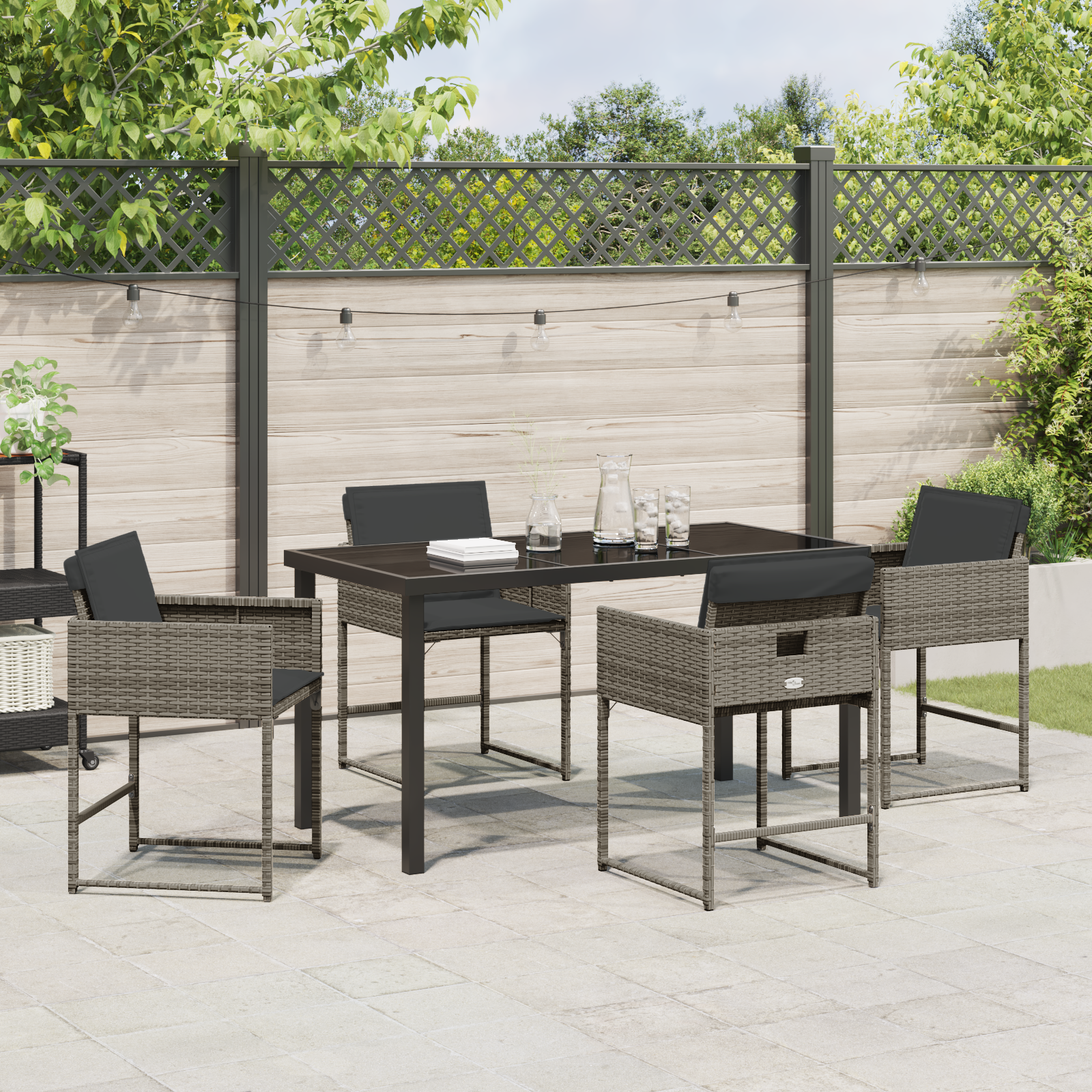 Set de Masă de Grădină cu 5 Piese cu Perne Gri Rattan PE GartenMobel Dekor