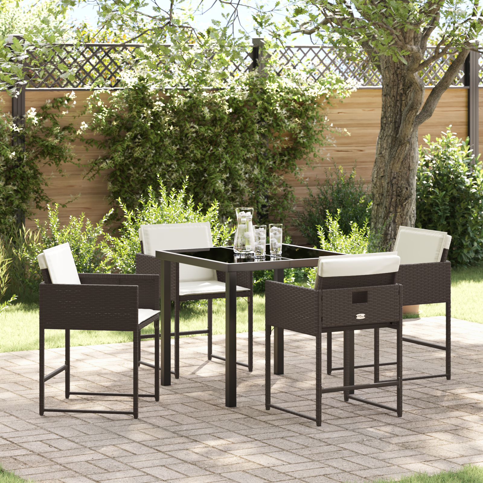 Set de dining de grădină 5 piese cu perne din rattan polimer maro GartenMobel Dekor