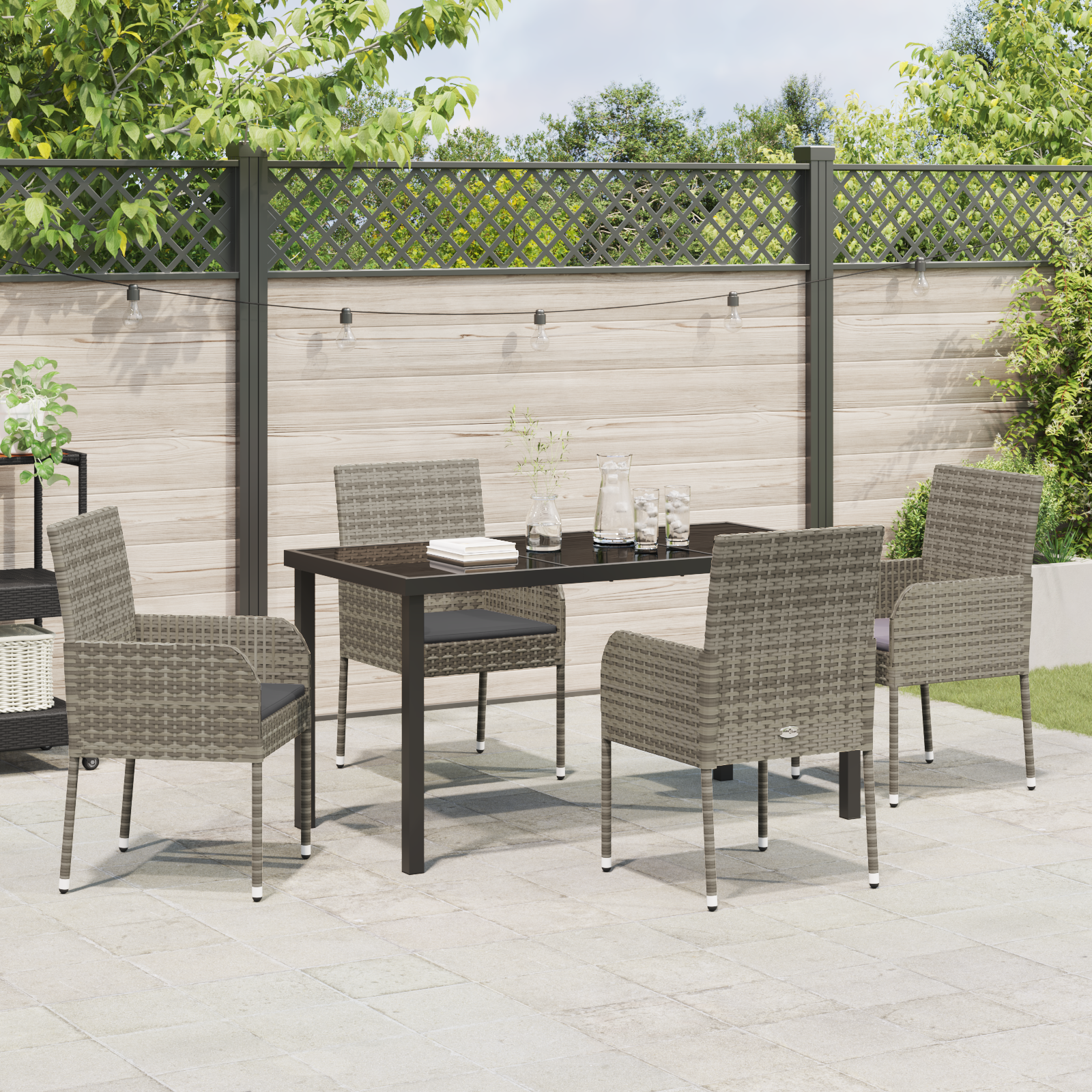 Set de dining de grădină cu perne gri din poliratan GartenMobel Dekor