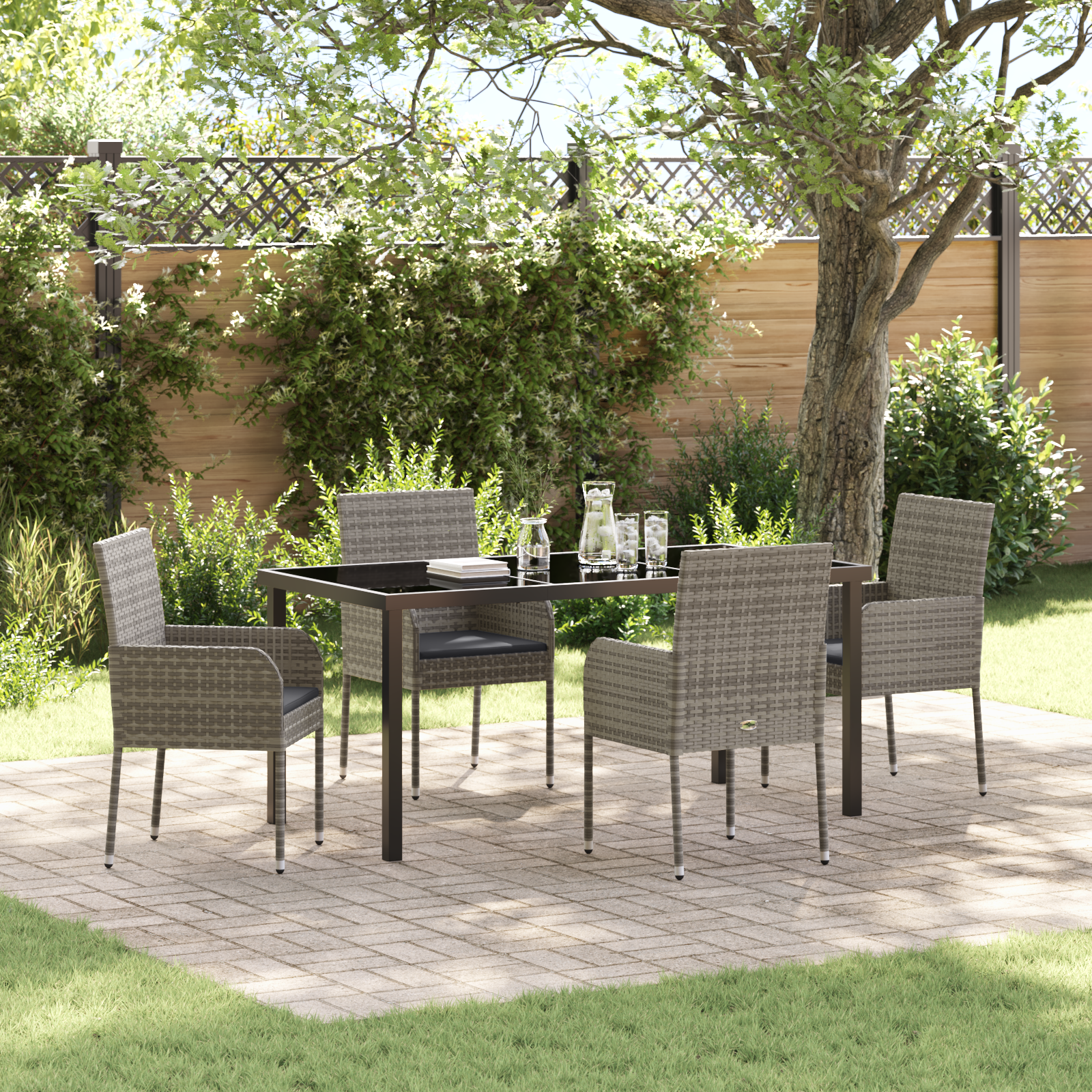 Set de dining de grădină cu perne gri din poliratan GartenMobel Dekor
