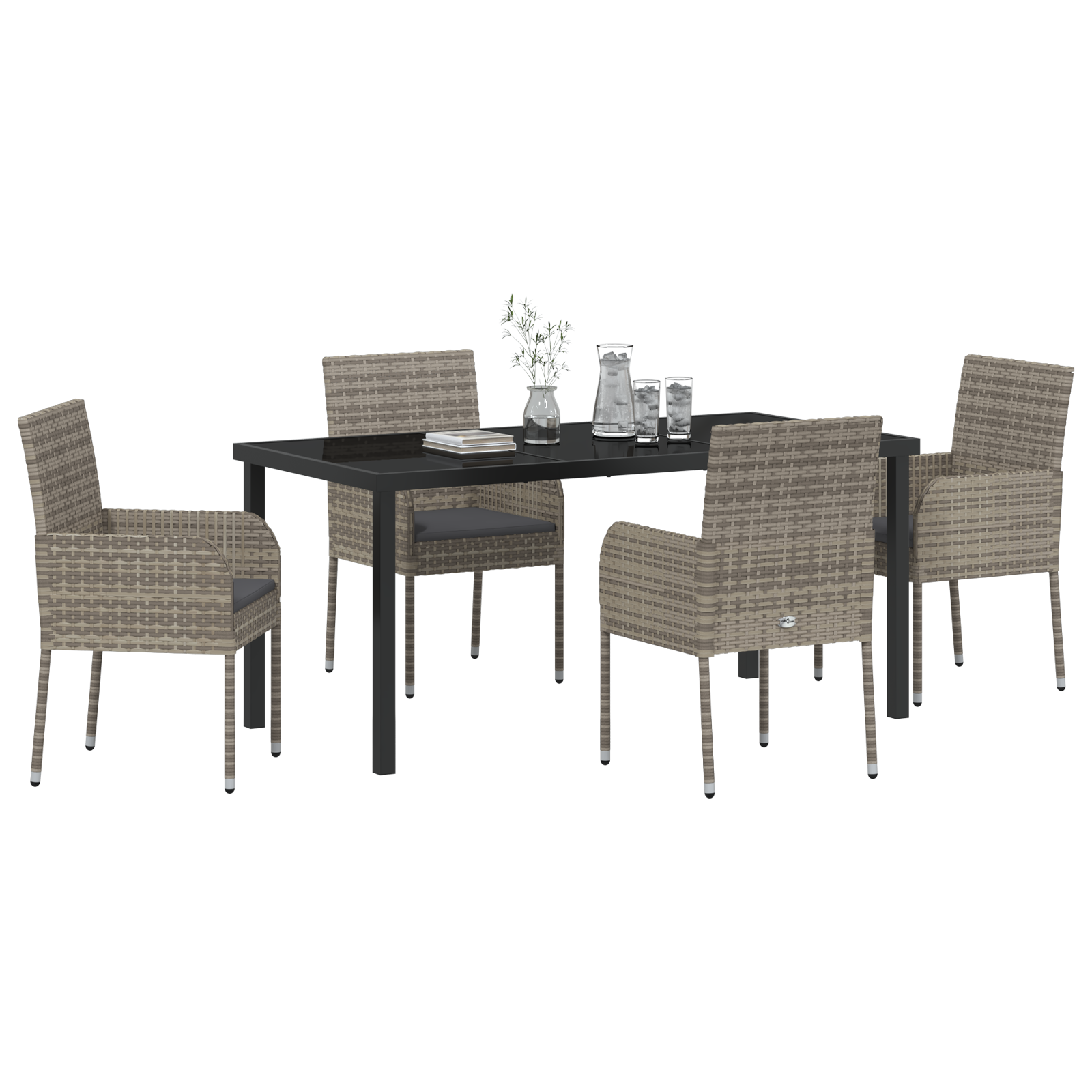 Set de dining de grădină cu perne gri din poliratan GartenMobel Dekor